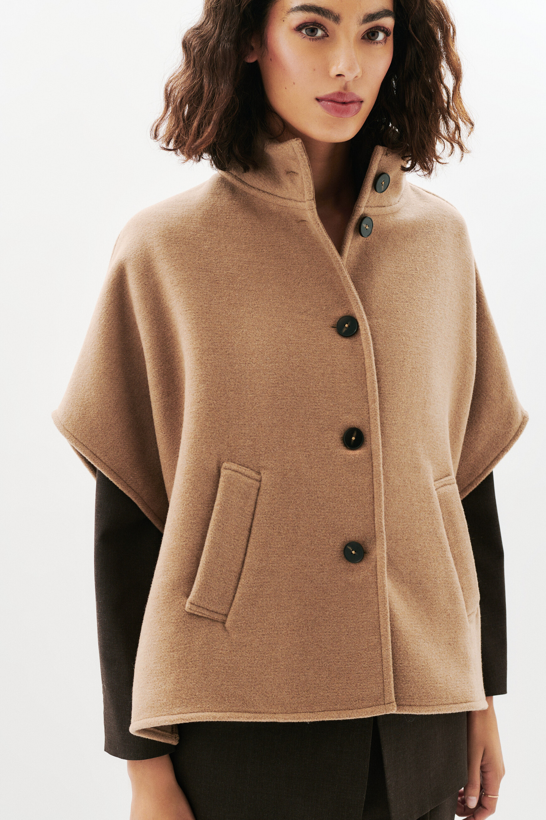 Poncho Holan camel femme