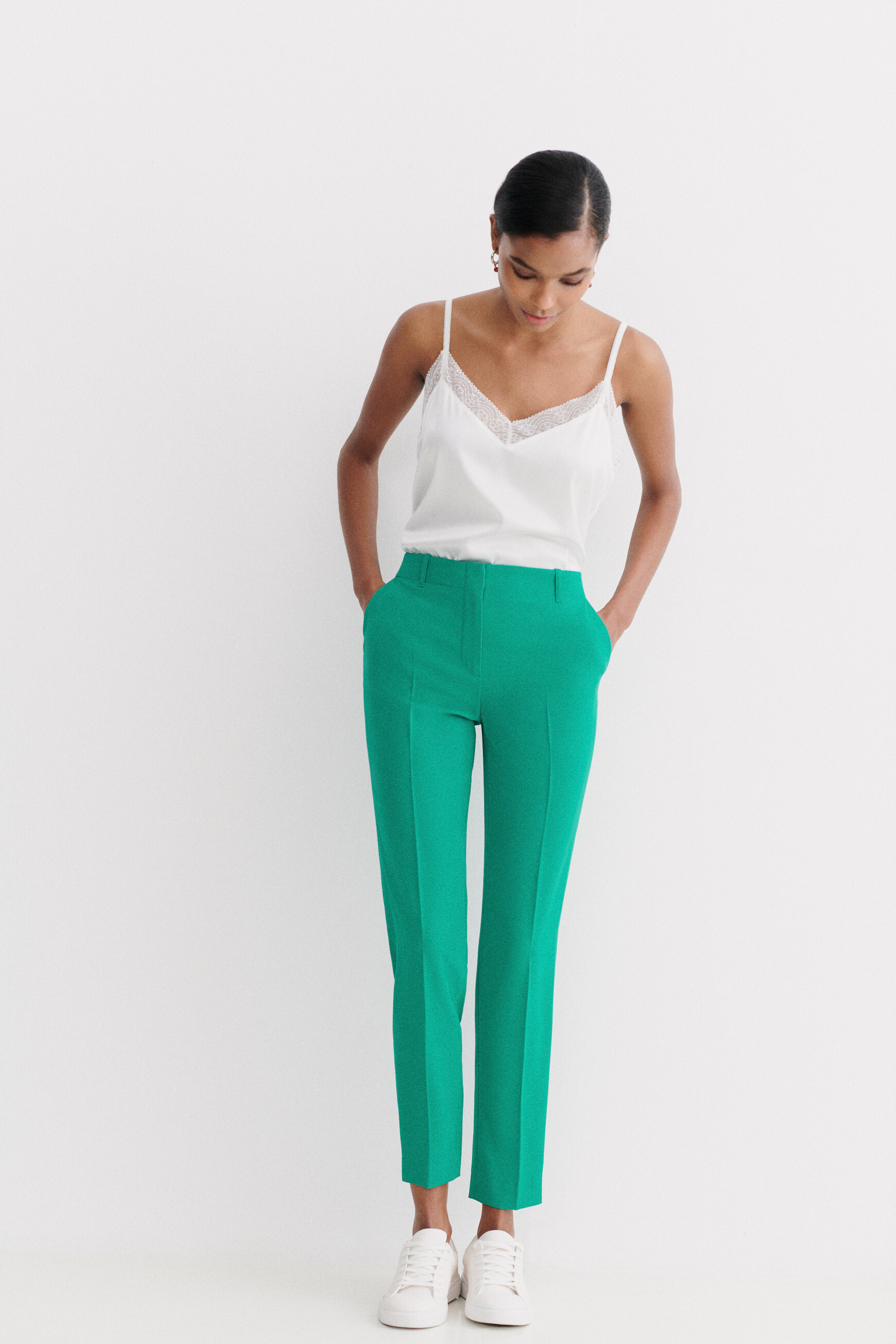 pantalon gautier vert emeraude femme