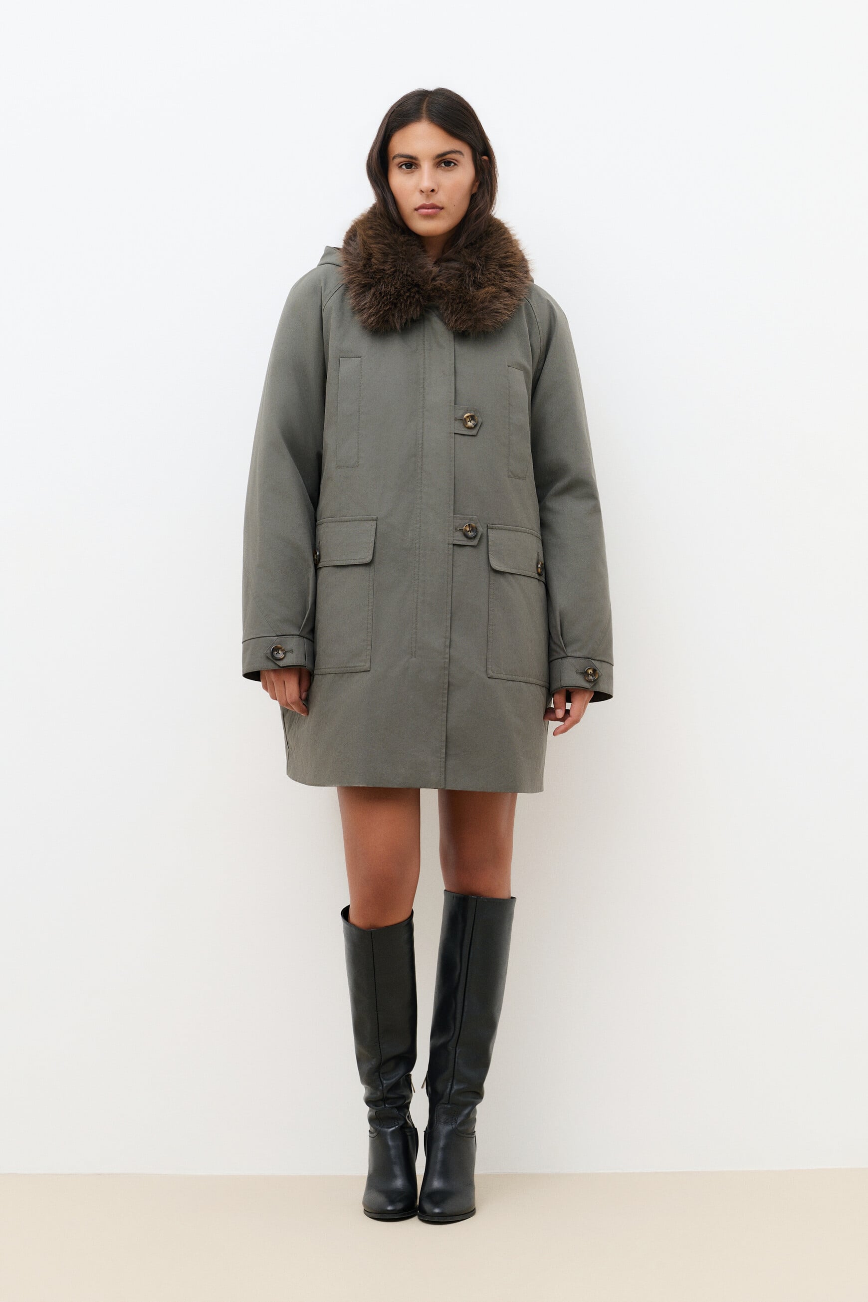 Parka Gnorinalong vert kaki femme