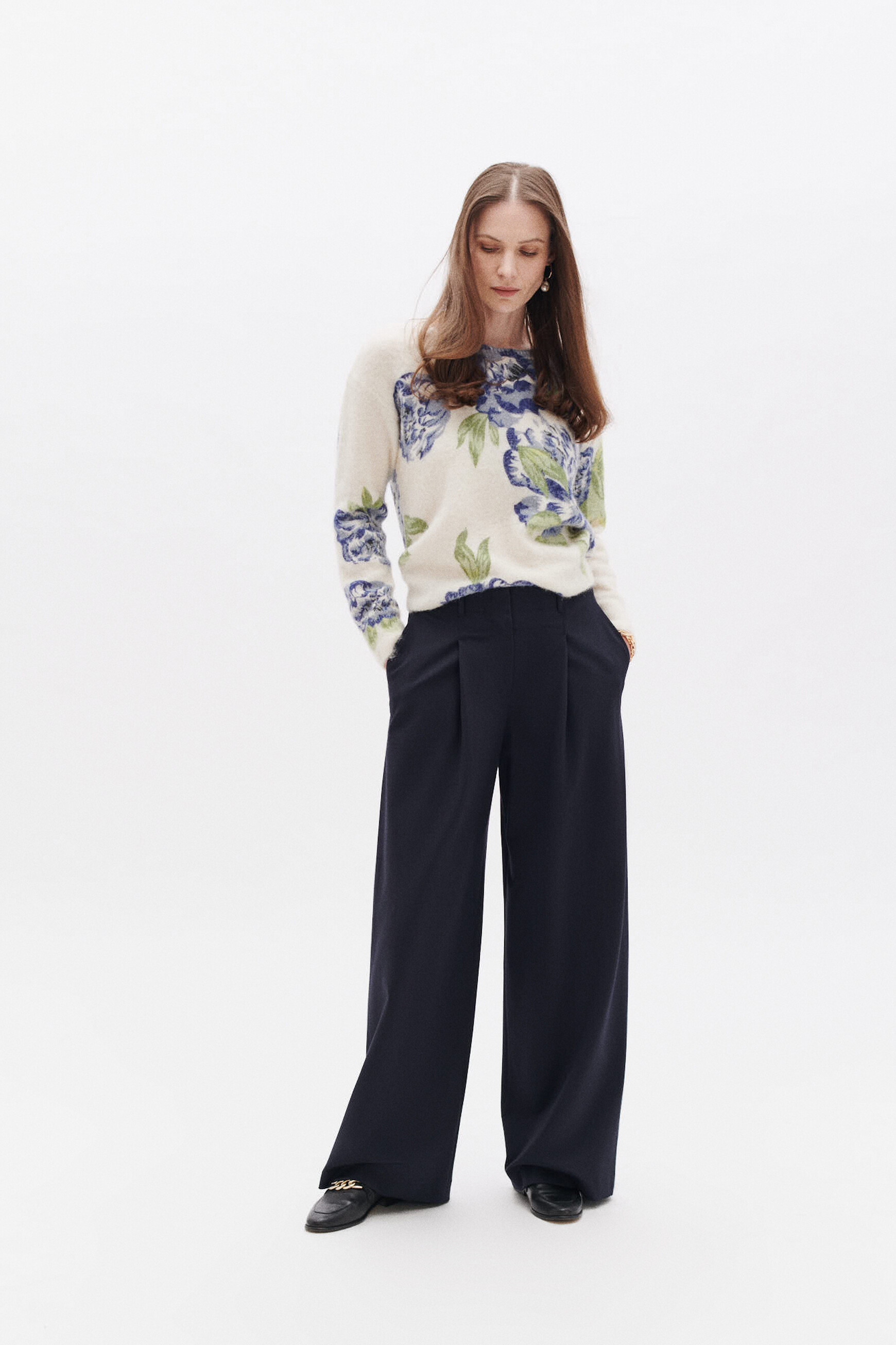 pantalon principe bleu marine femme Pantalon principe bleu marine femme
