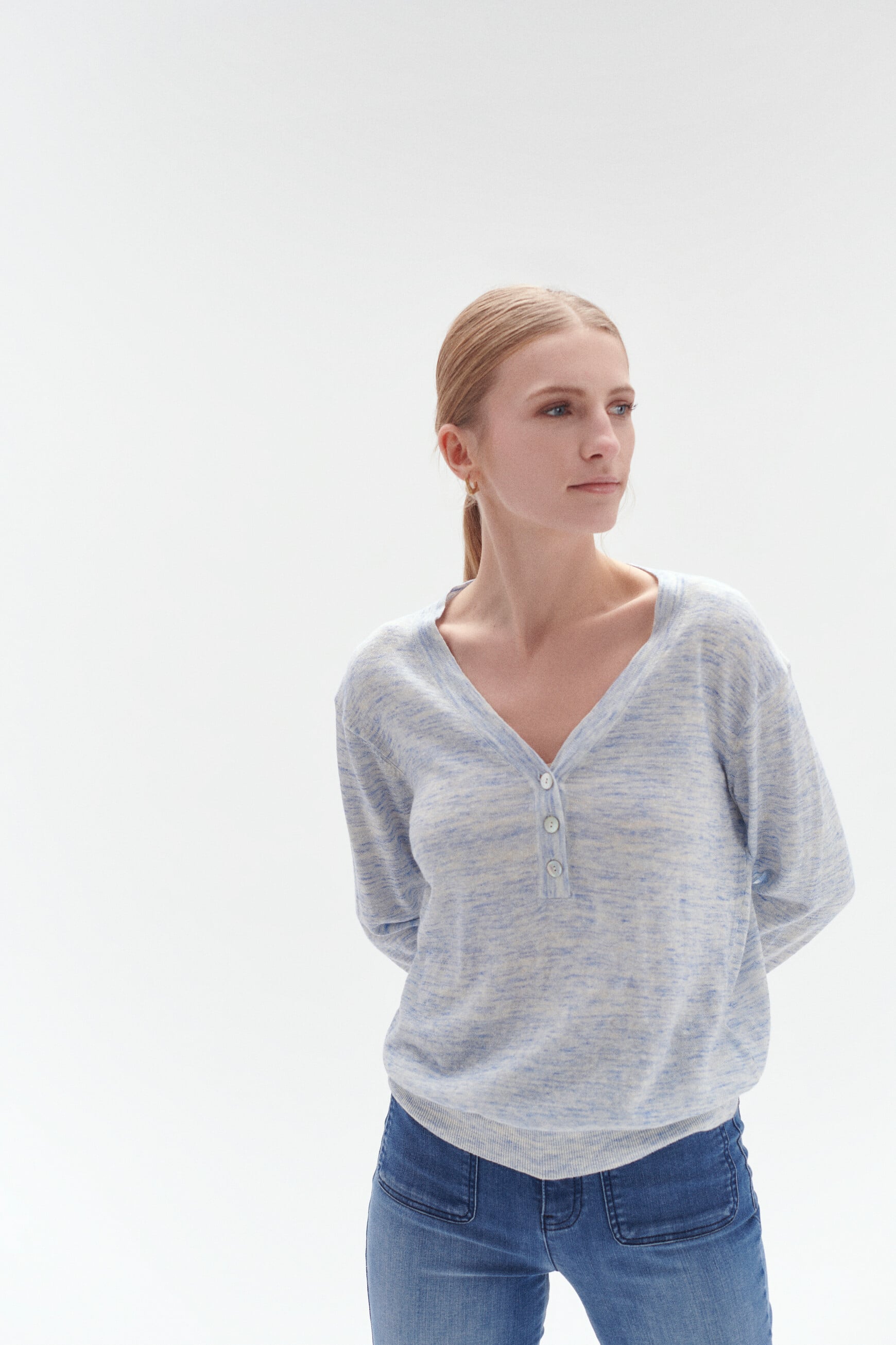 Pullover Tim tunesischer Kragen blu elettrico damen