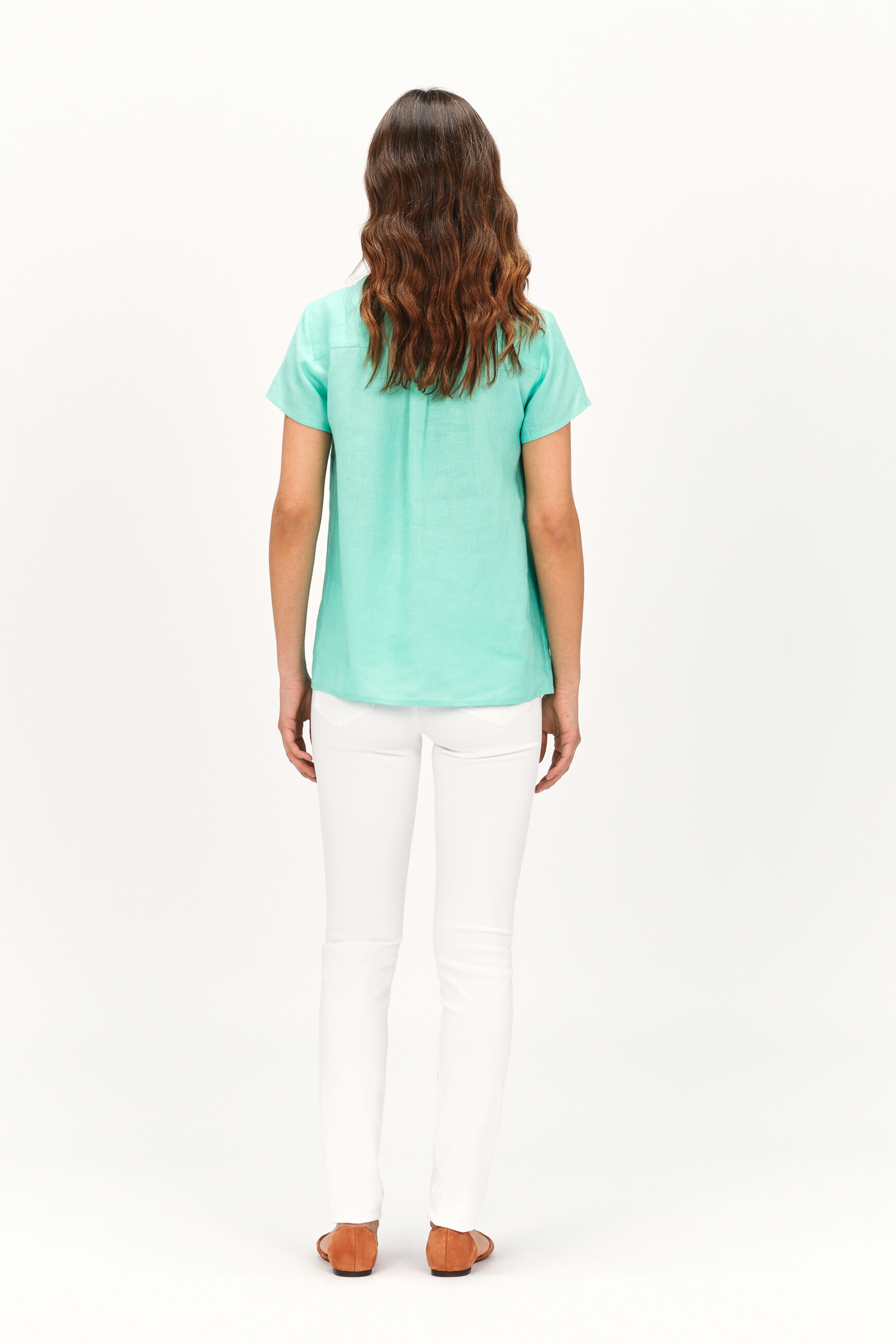 Kat 100% linen top mint green woman