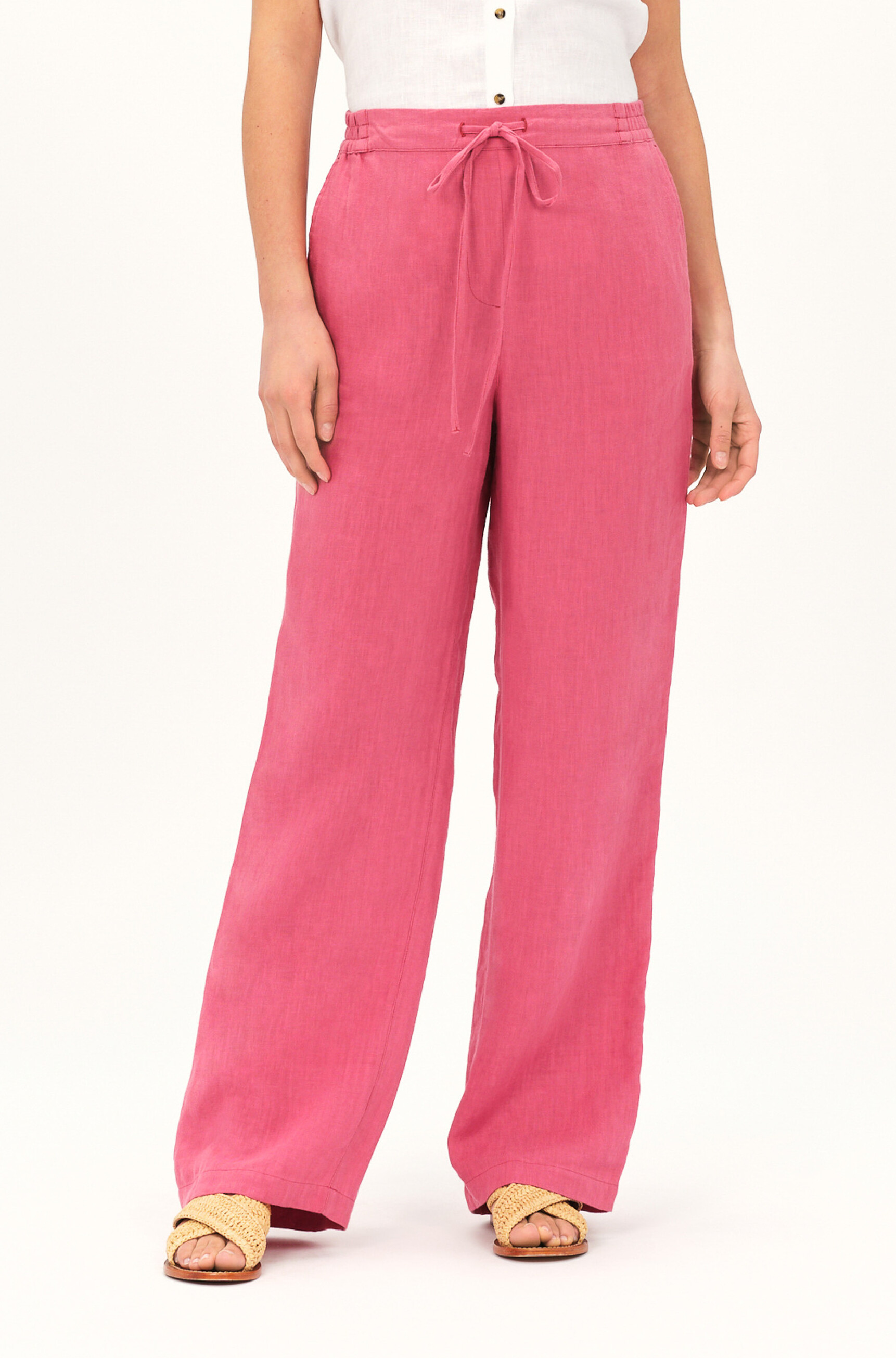 Pantalon pigment 100 lin rouge fonce femme