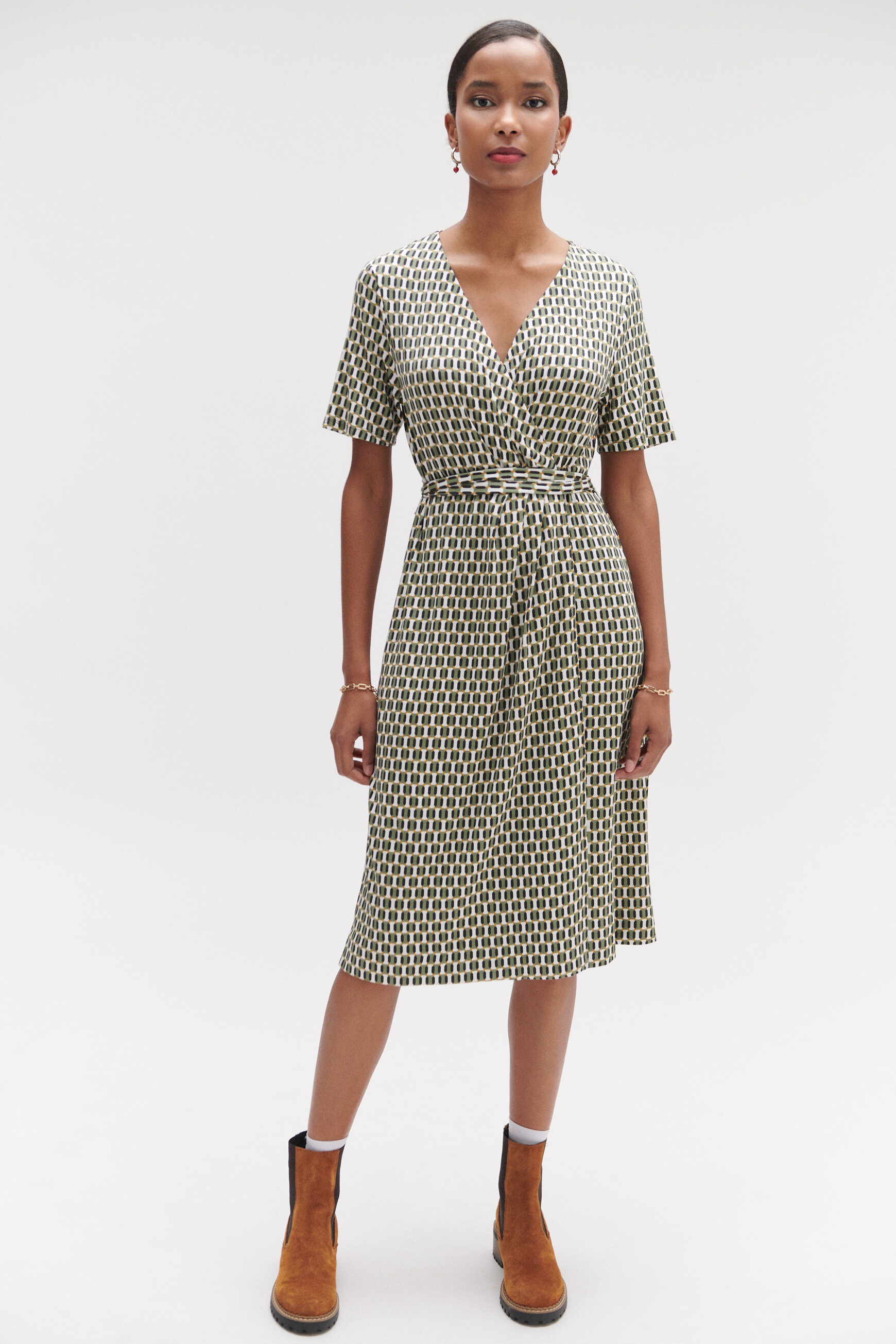 Robe willy à motif graphique vert kaki femme