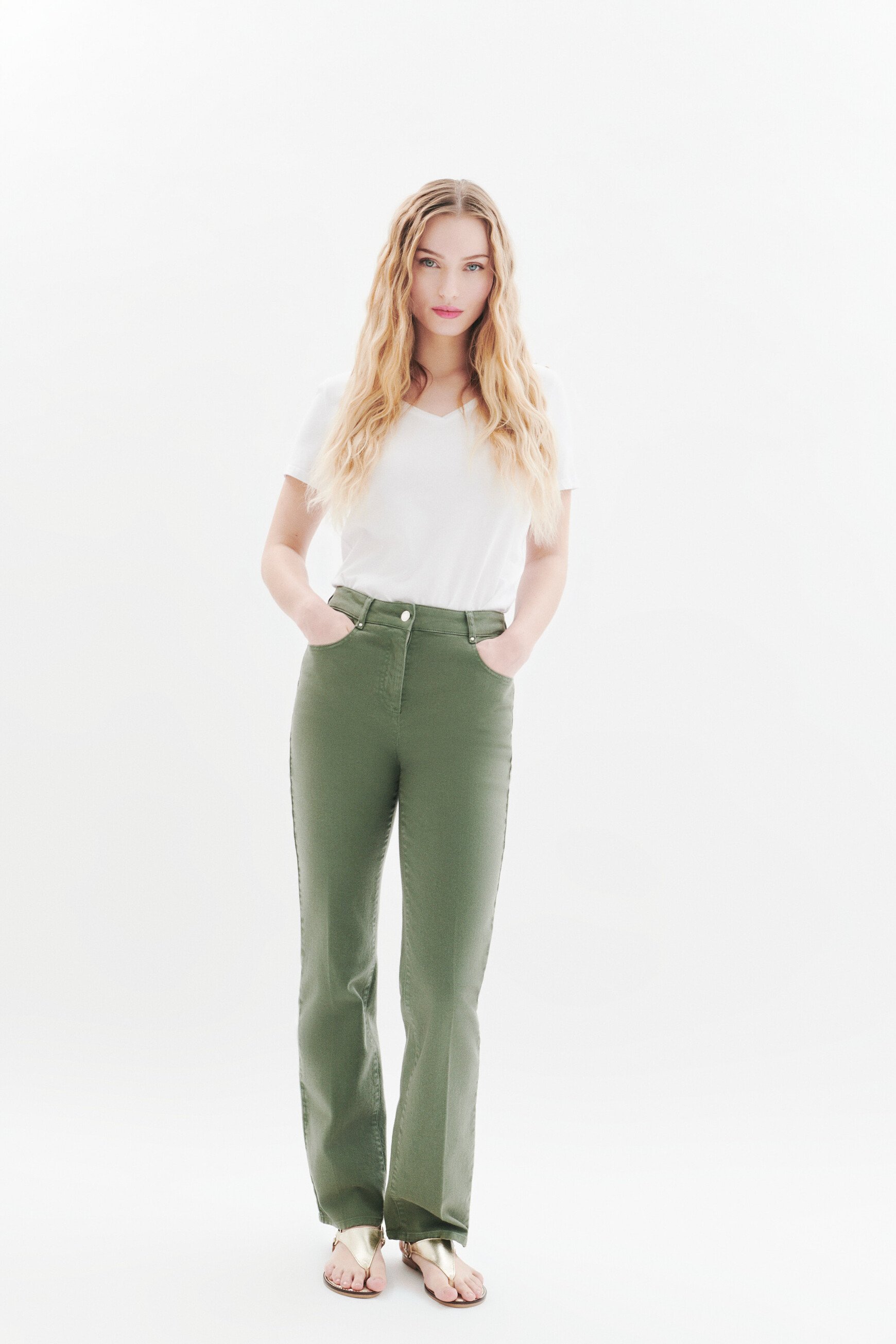 Pcomolong trousers khaki green woman
