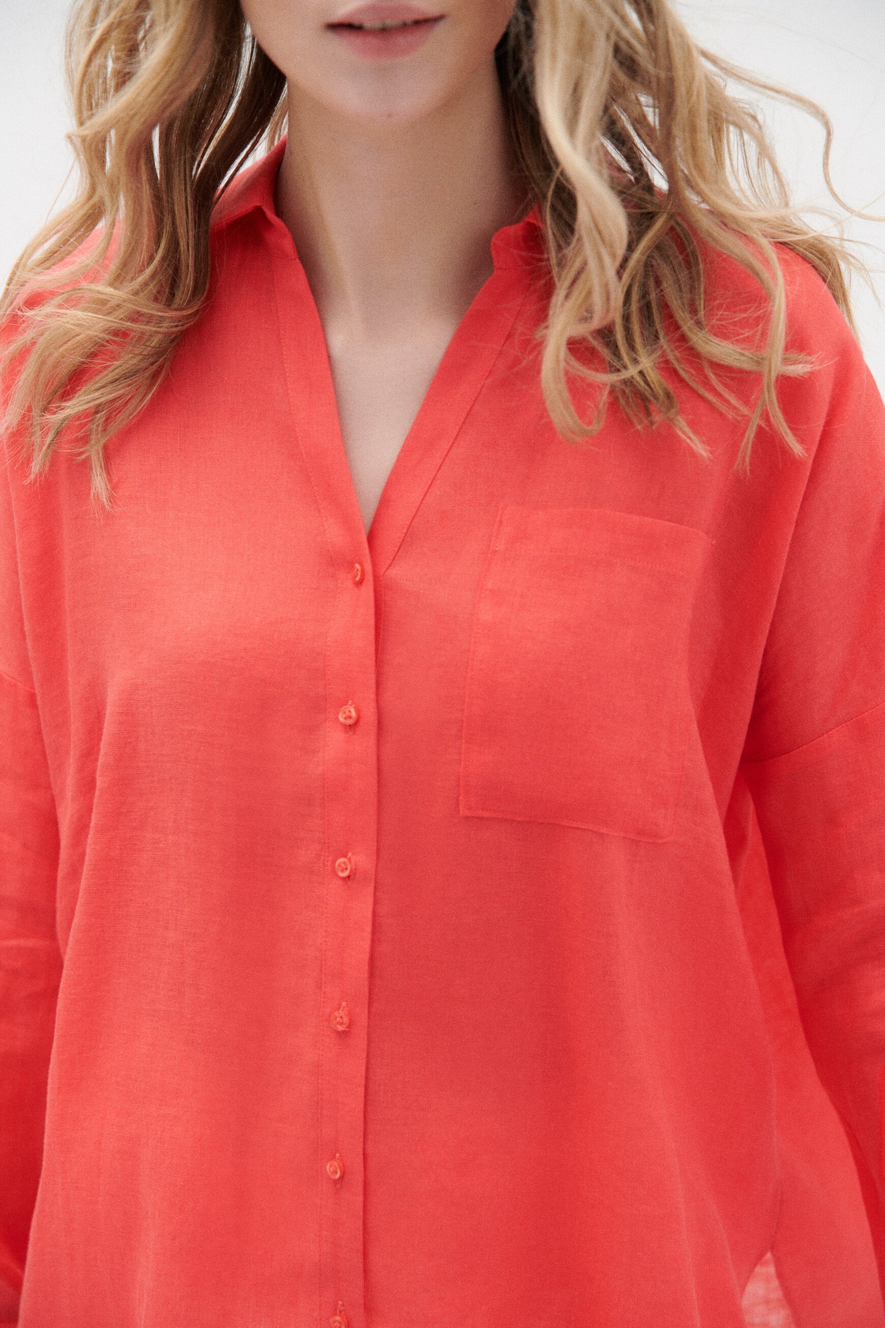 Chemise sandy oversize 100% lin rouge femme