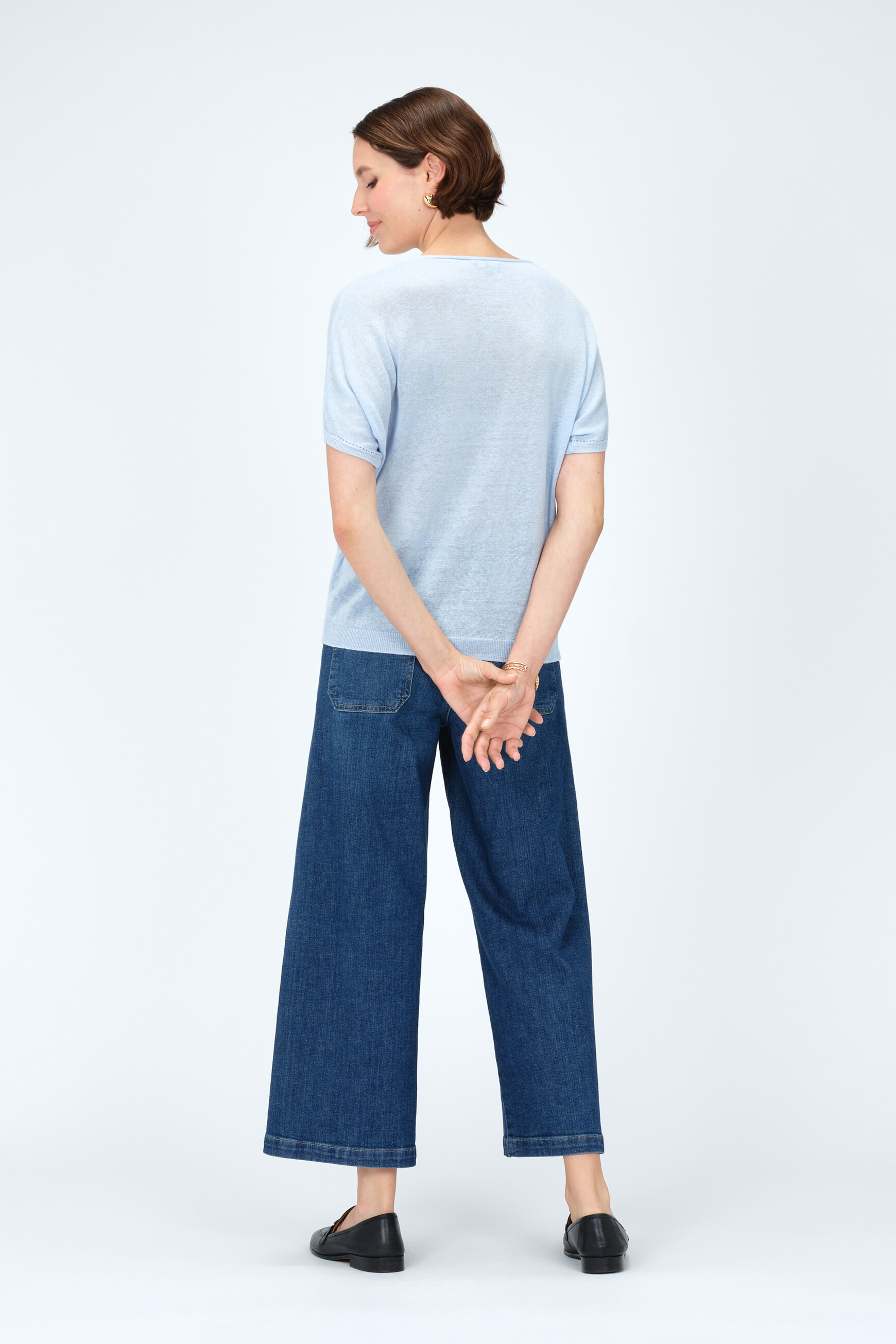 Embroidered Linen Jumper-Clear Blue