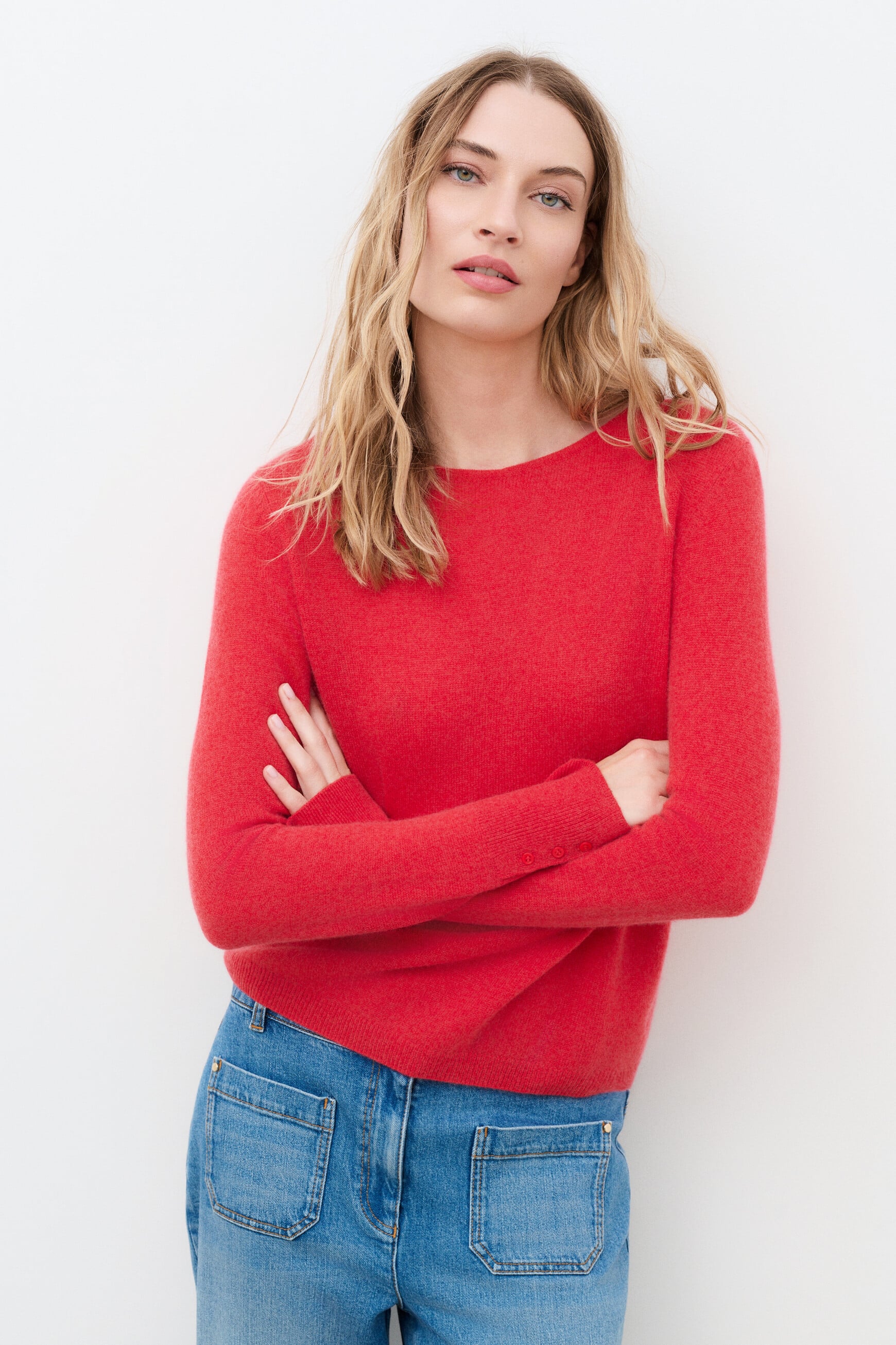 Pull Mzoan 100% cachemire rouge corail femme