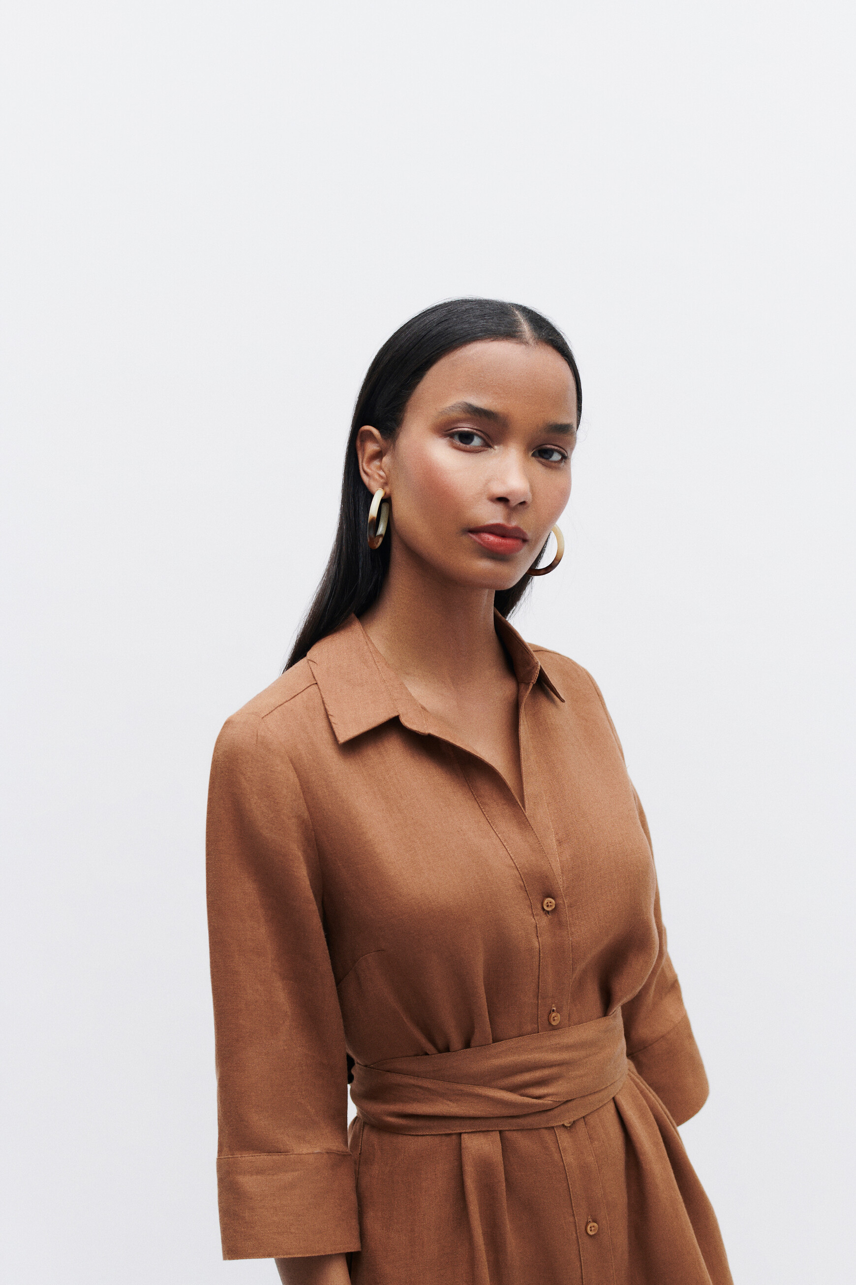 robe yana 100 lin marron cognac femme robe yana 100% lin marron cognac femme