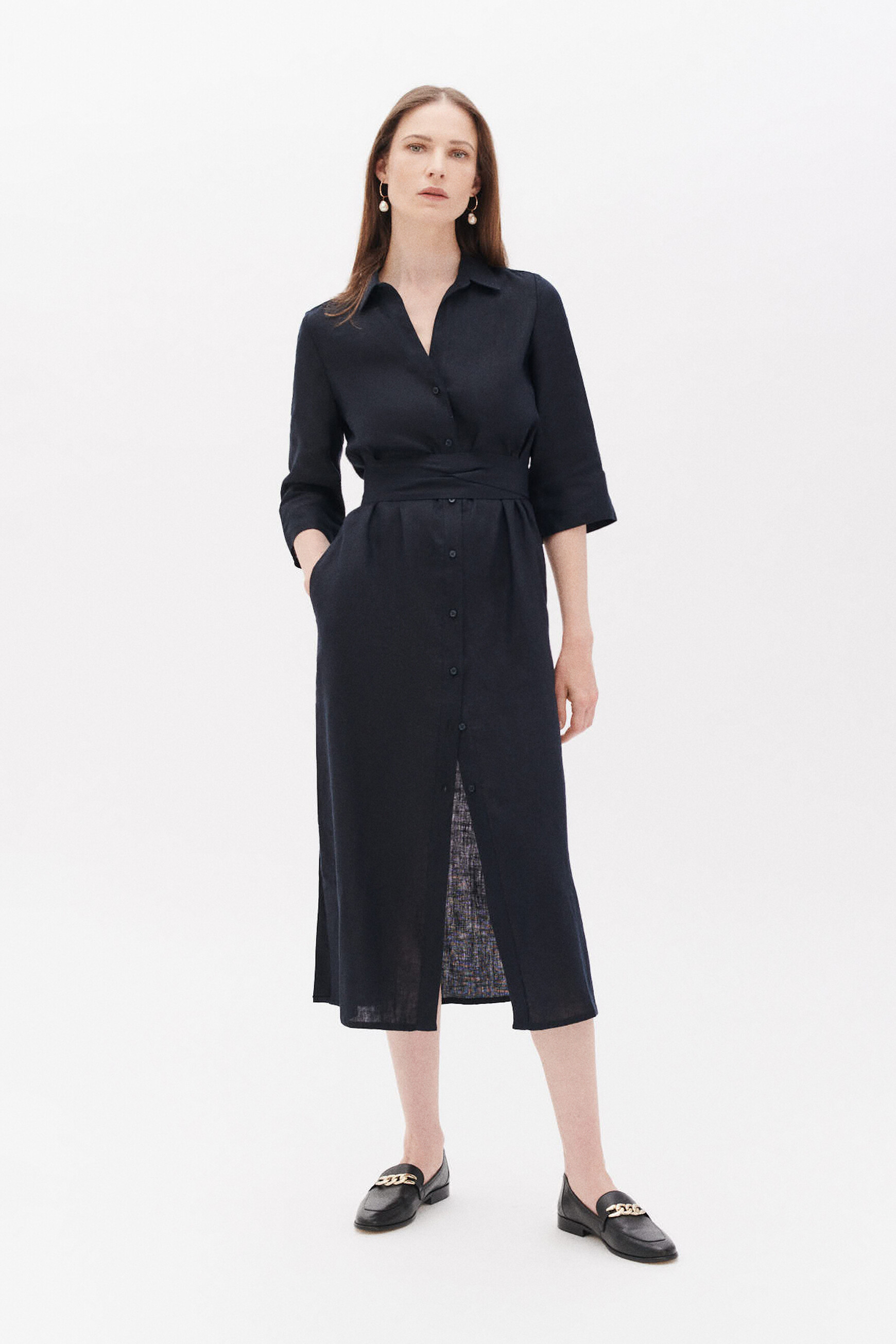 robe yana 100 lin bleu marine femme robe yana 100% lin bleu marine femme