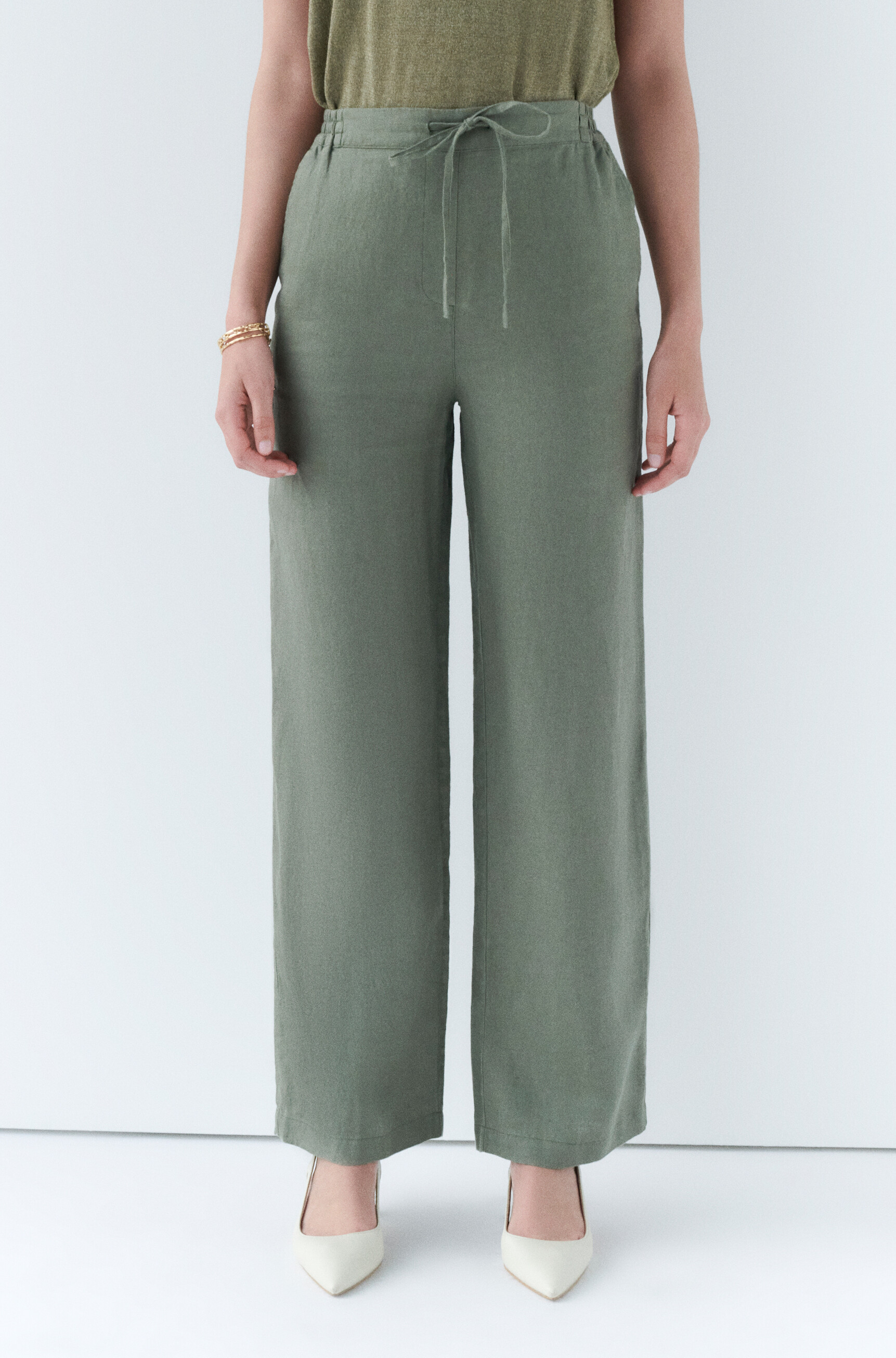 pantalon pigment 100 lin vert kaki femme Pantalon pigment 100% lin vert kaki femme