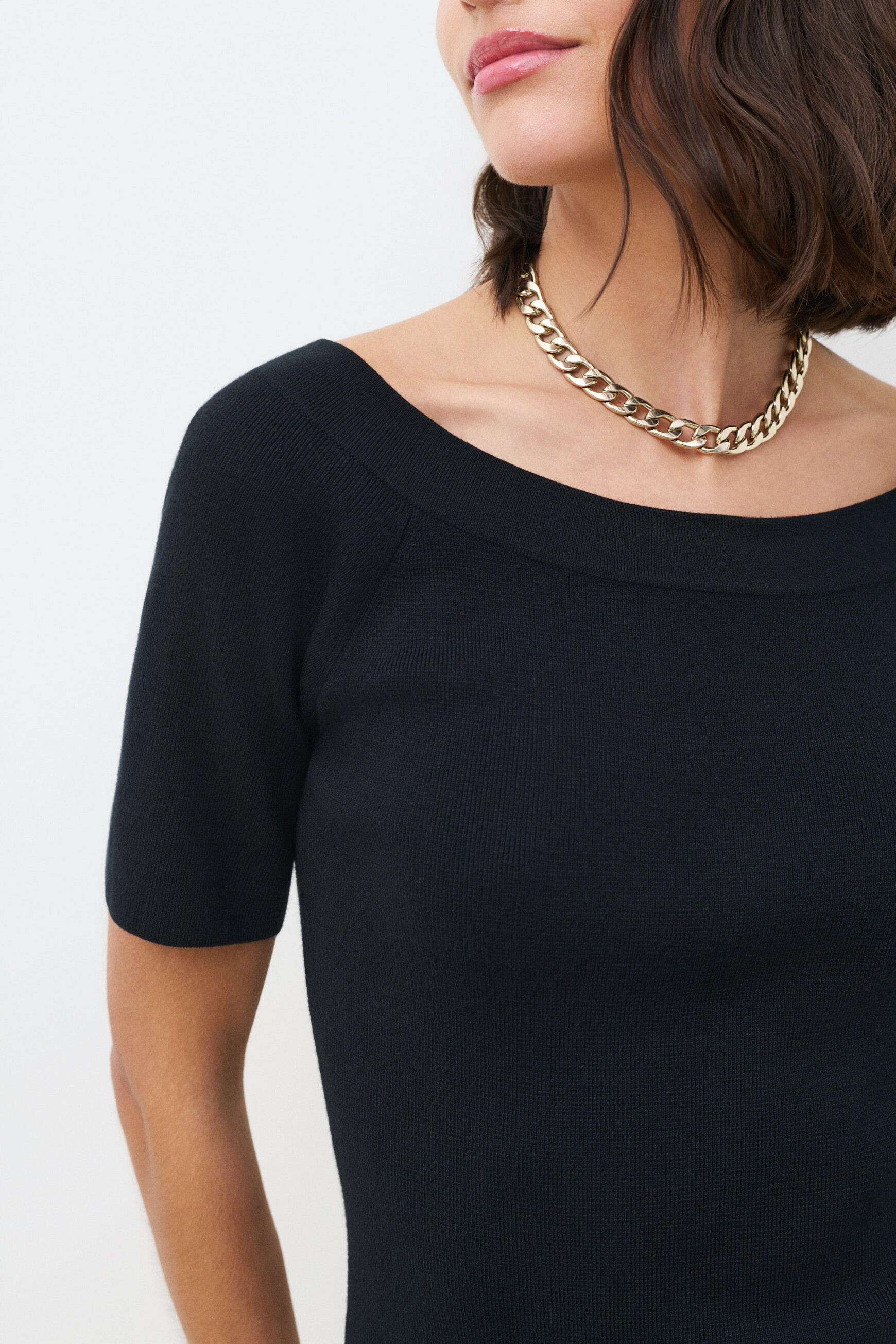 Pull malone fin &agrave; col bateau noir femme