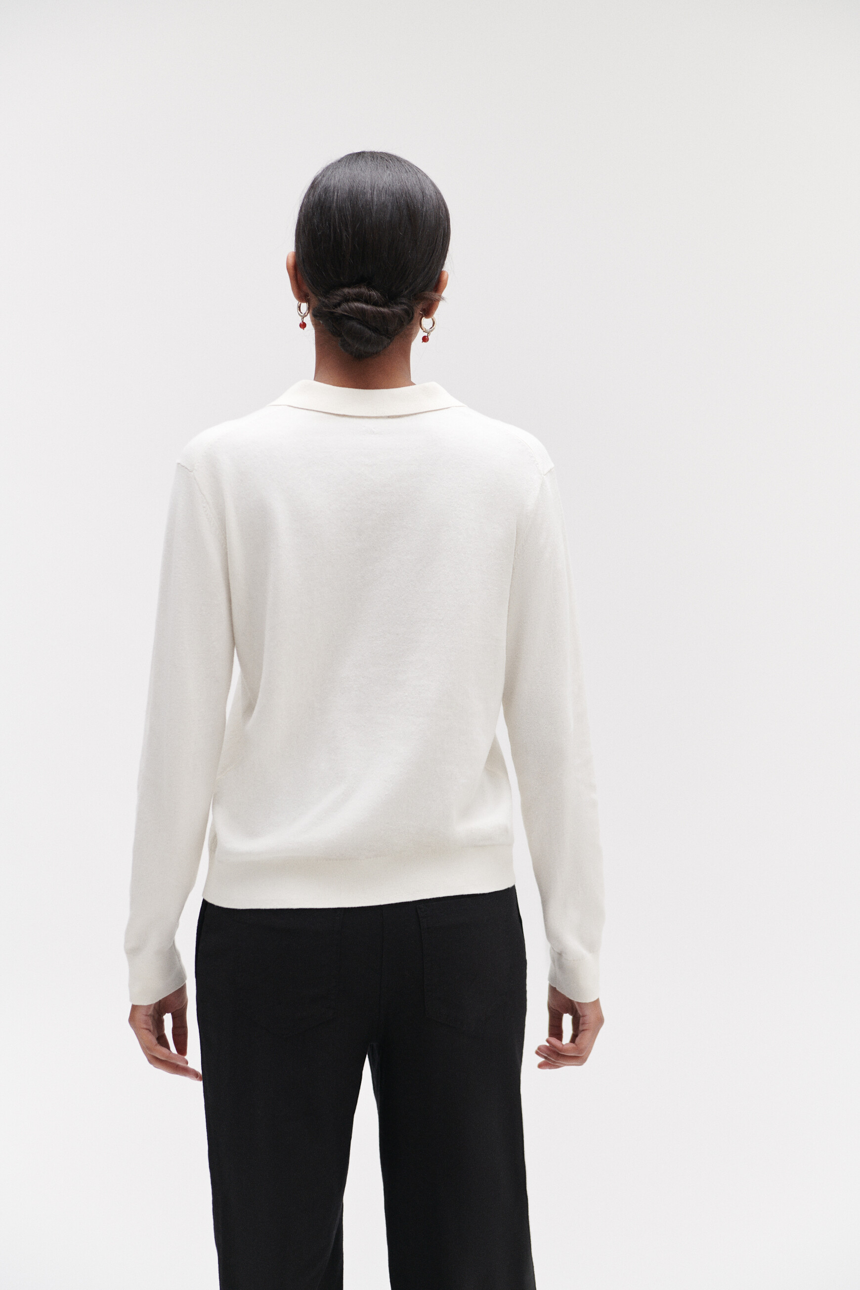 Pull arthur col polo lac&eacute; ecru femme