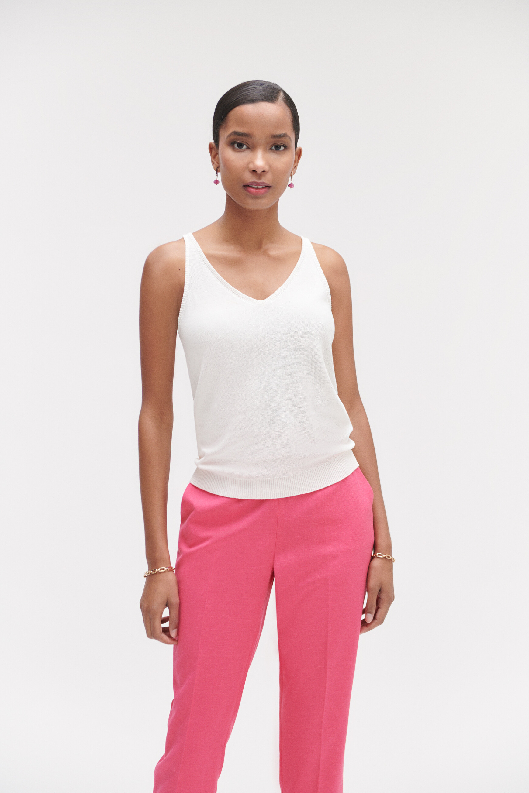 debardeur john en maille de coton ivoire femme Débardeur john en maille de coton ivoire femme