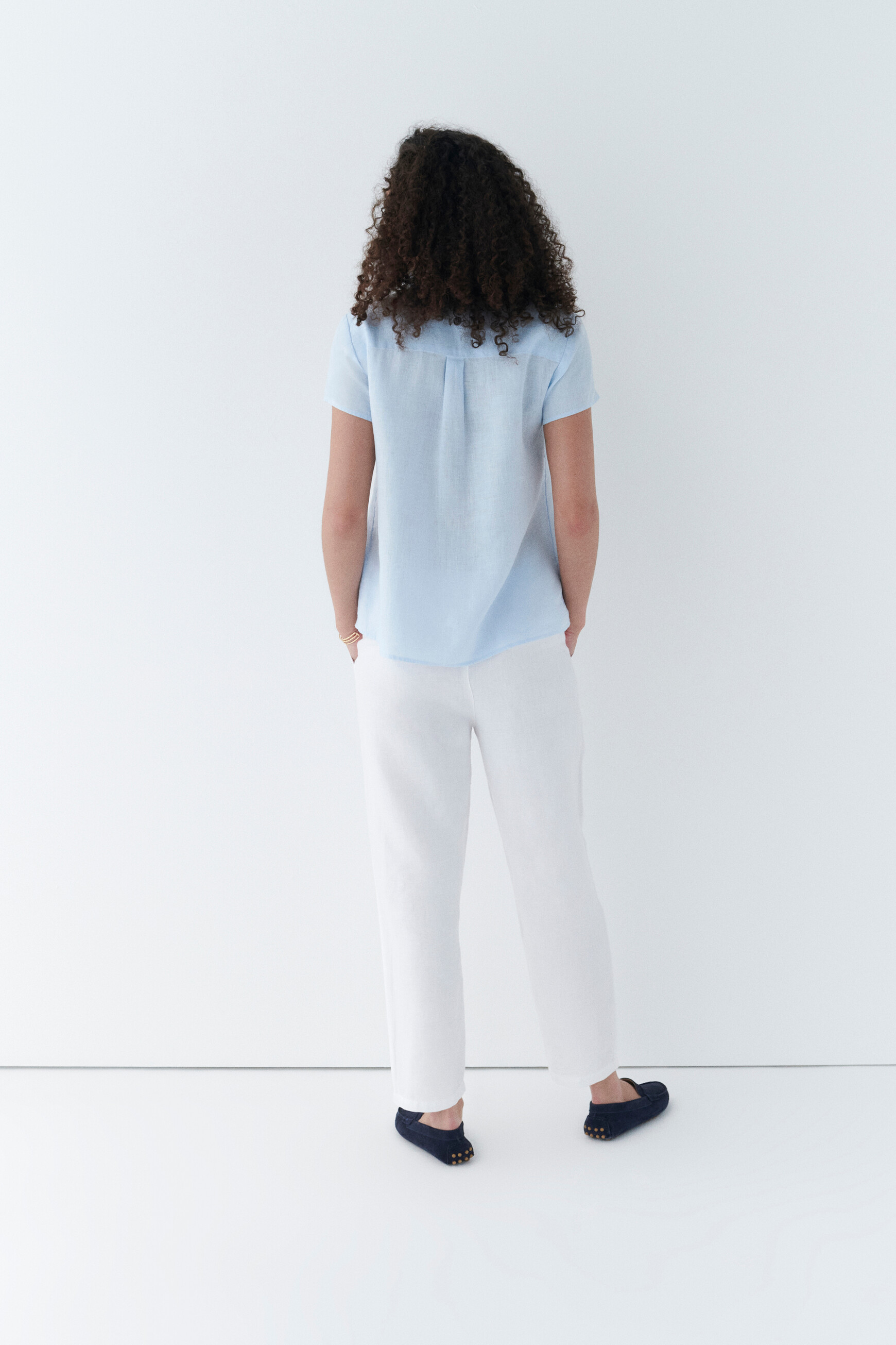Kat 100% linen top sky blue woman