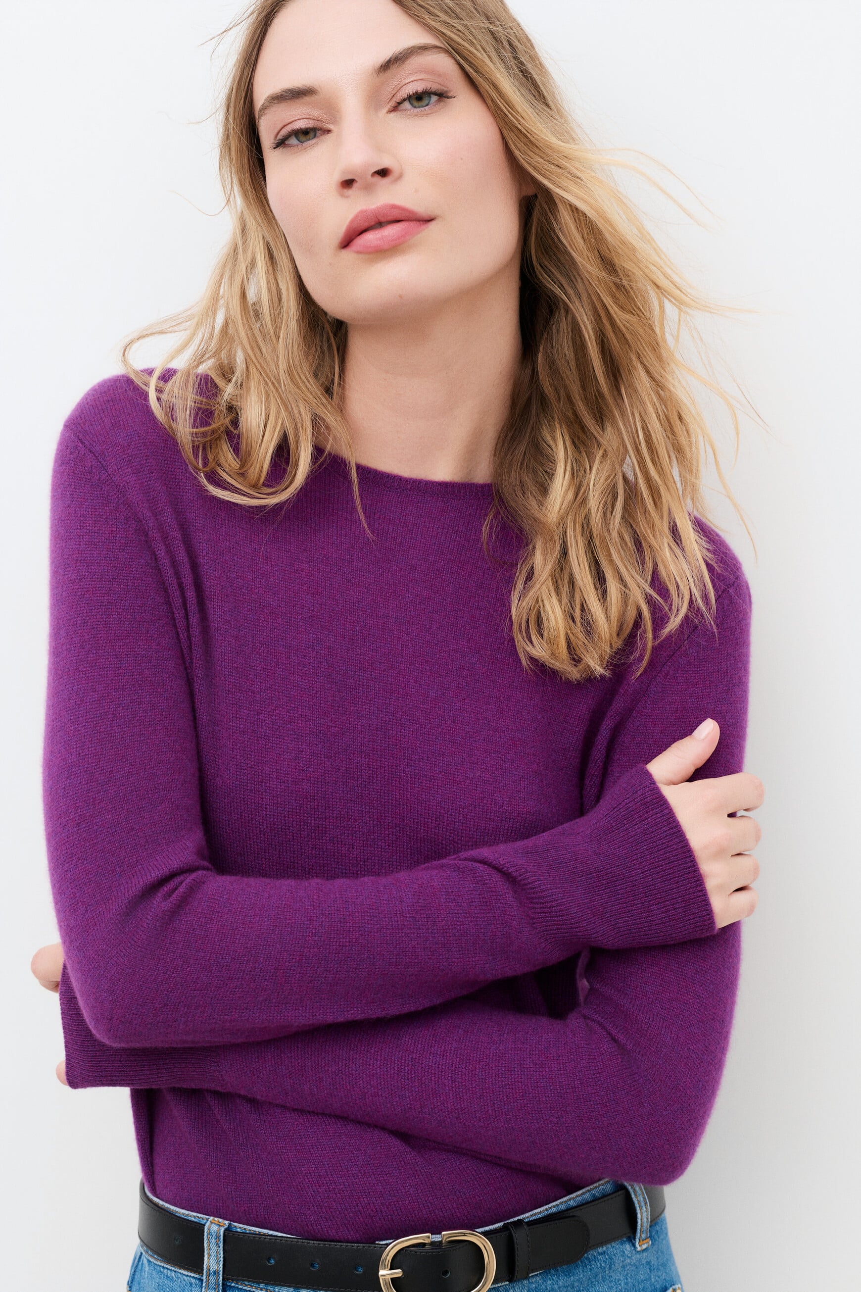 Pull mzoan 100% cachemire violet fonc&eacute; femme