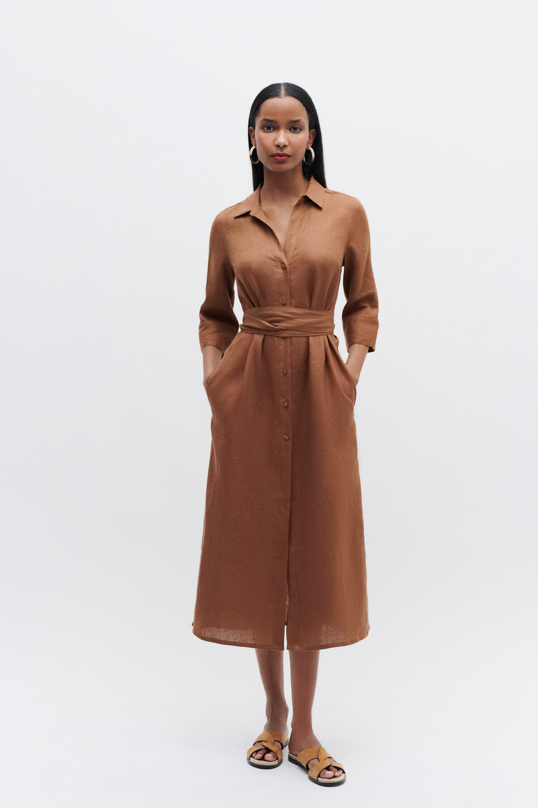 robe yana 100 lin marron cognac femme robe yana 100% lin marron cognac femme
