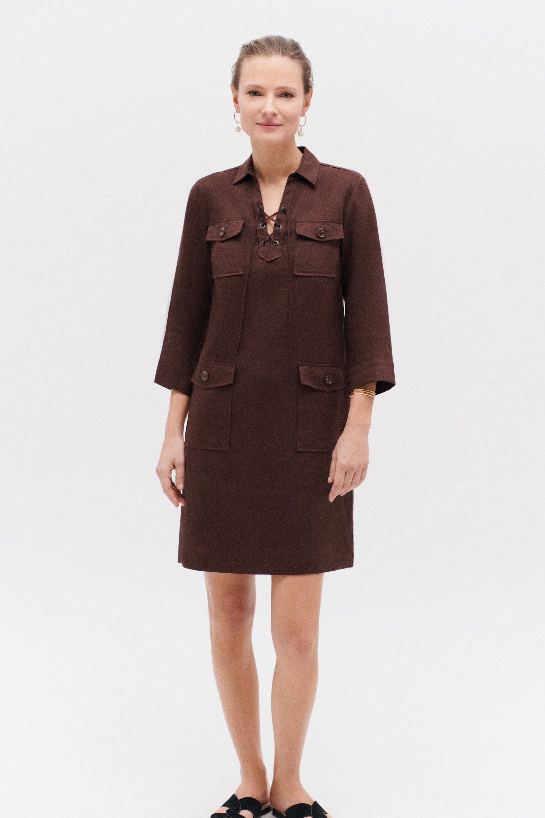 robe meyer 100 lin marron fonce femme robe meyer 100% lin marron fonce femme