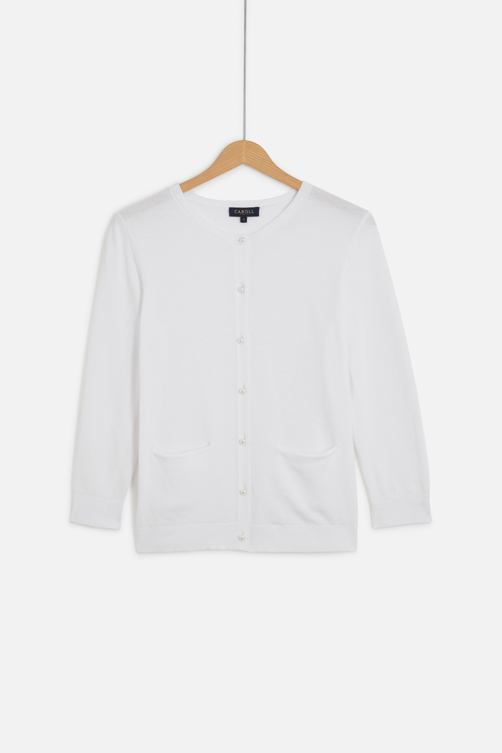 cardigan cary a boutons perles blanc femme Cardigan cary à boutons perlés blanc femme