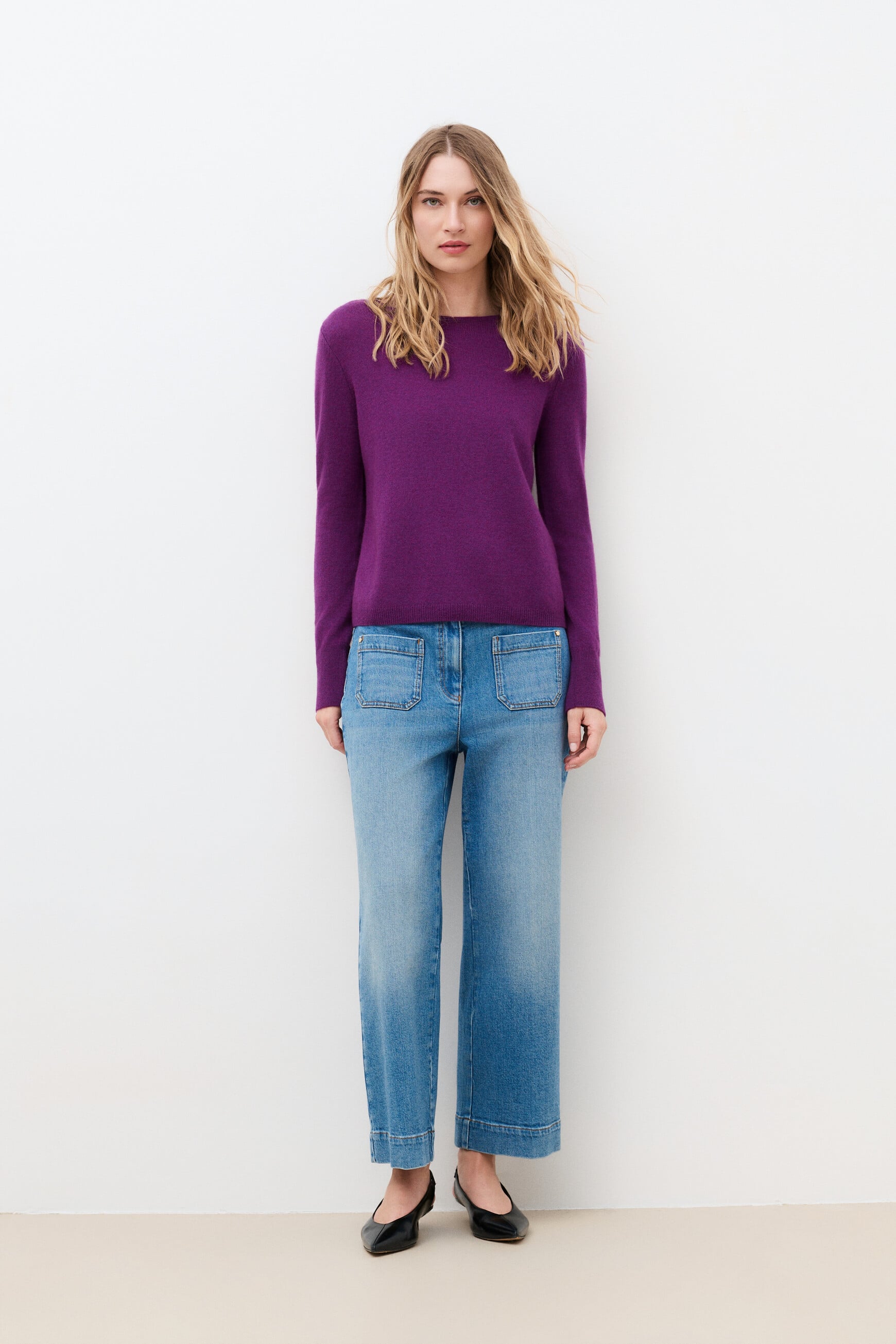 Pull mzoan 100% cachemire violet fonc&eacute; femme
