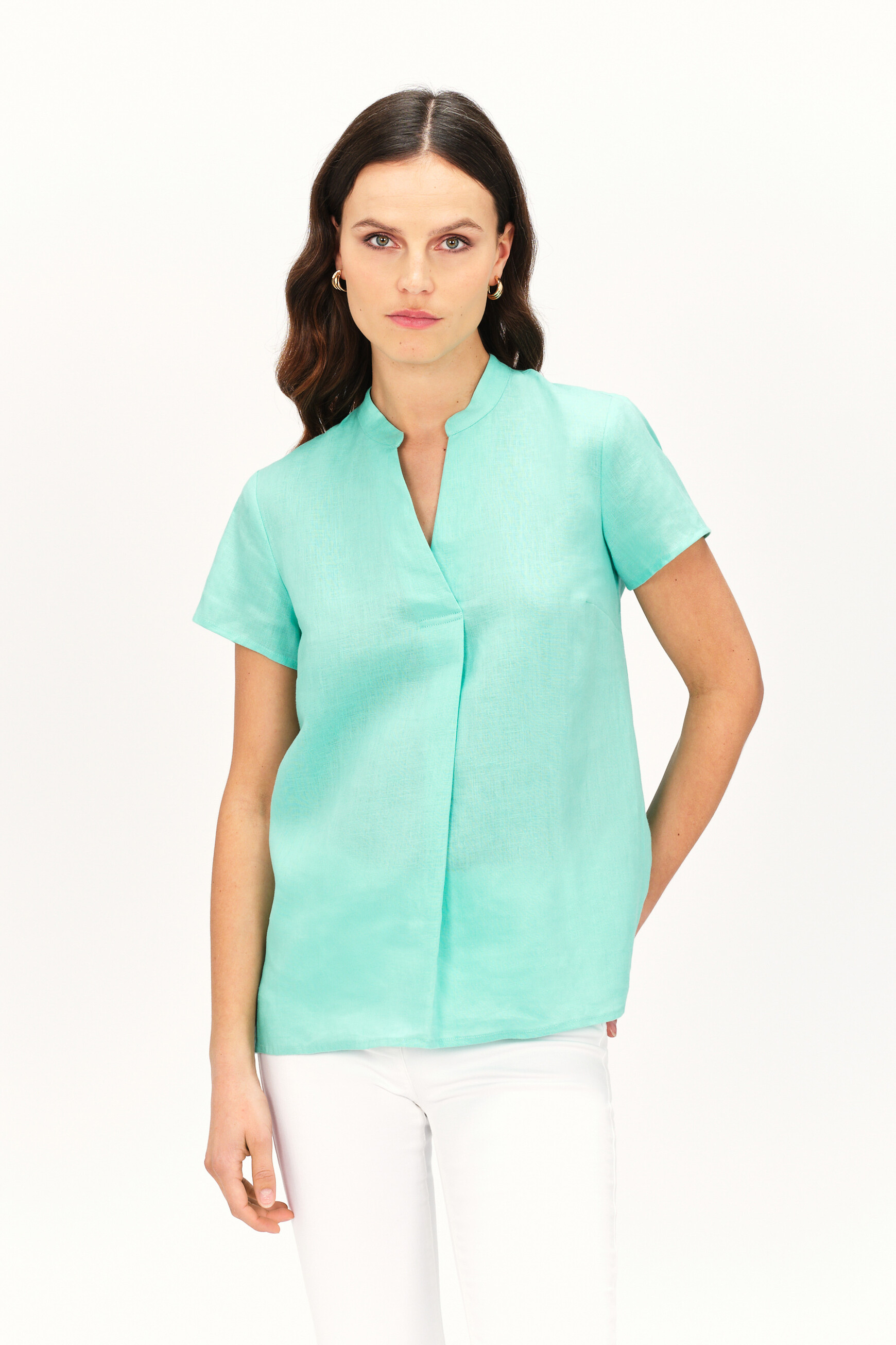 Kat 100% linen top mint green woman