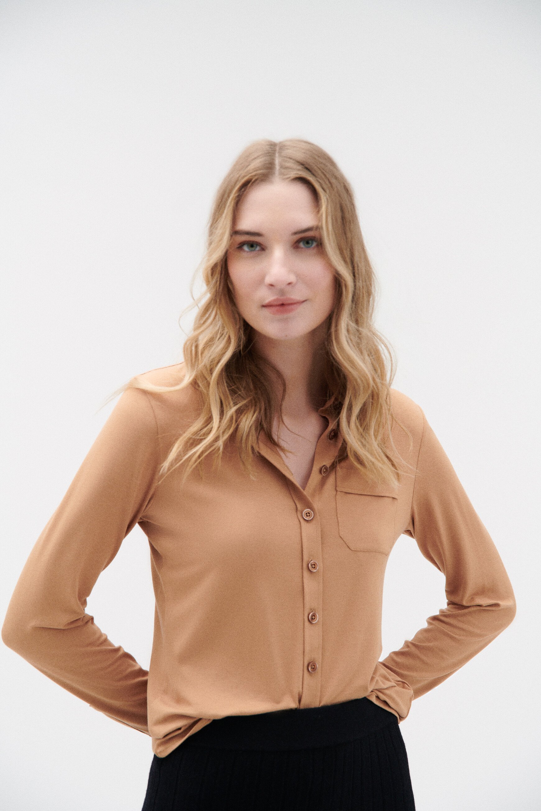 camicia albi in jersey cammello donna Camicia Albi in jersey cammello donna