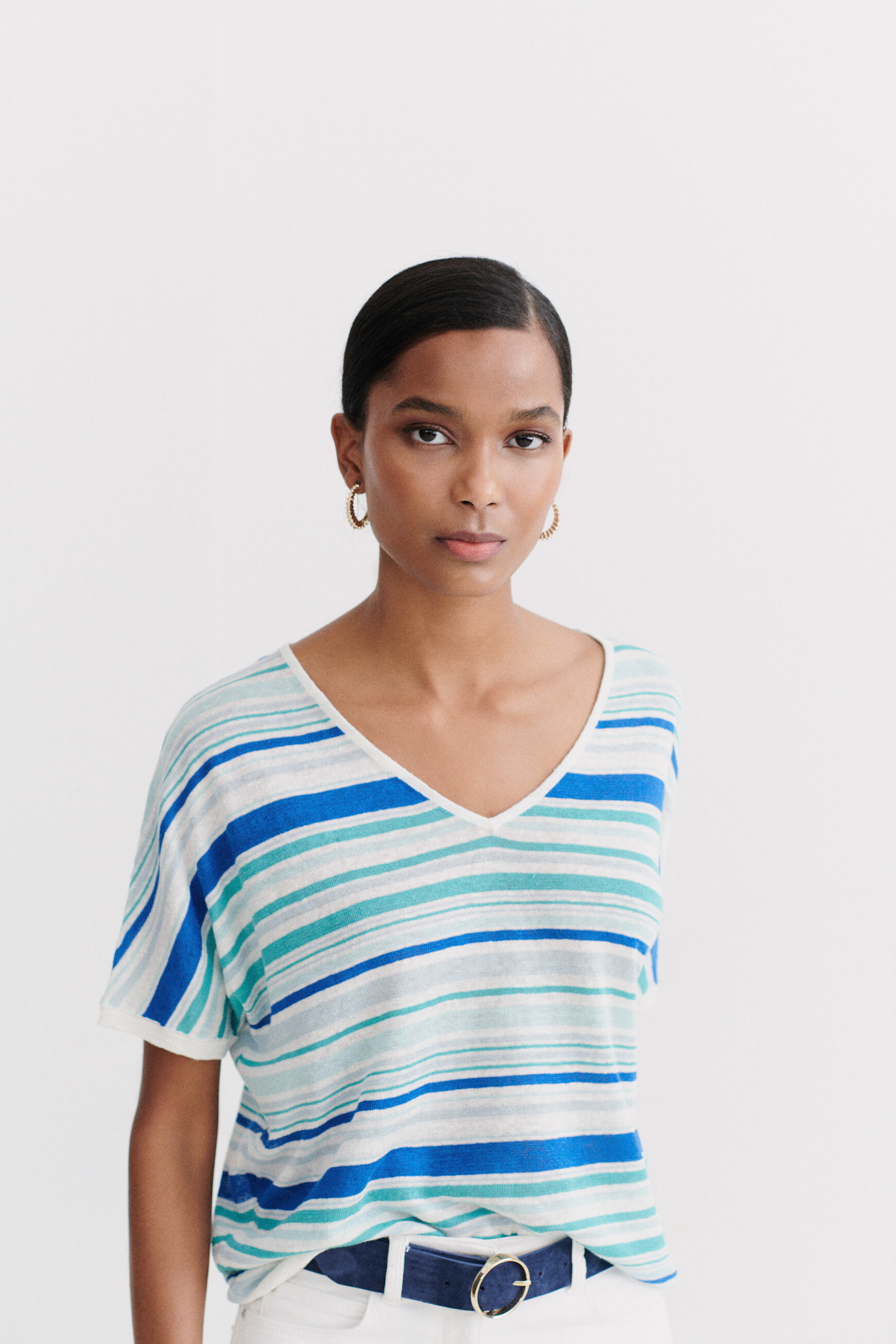 pull milano 100 lin bleu electrique femme