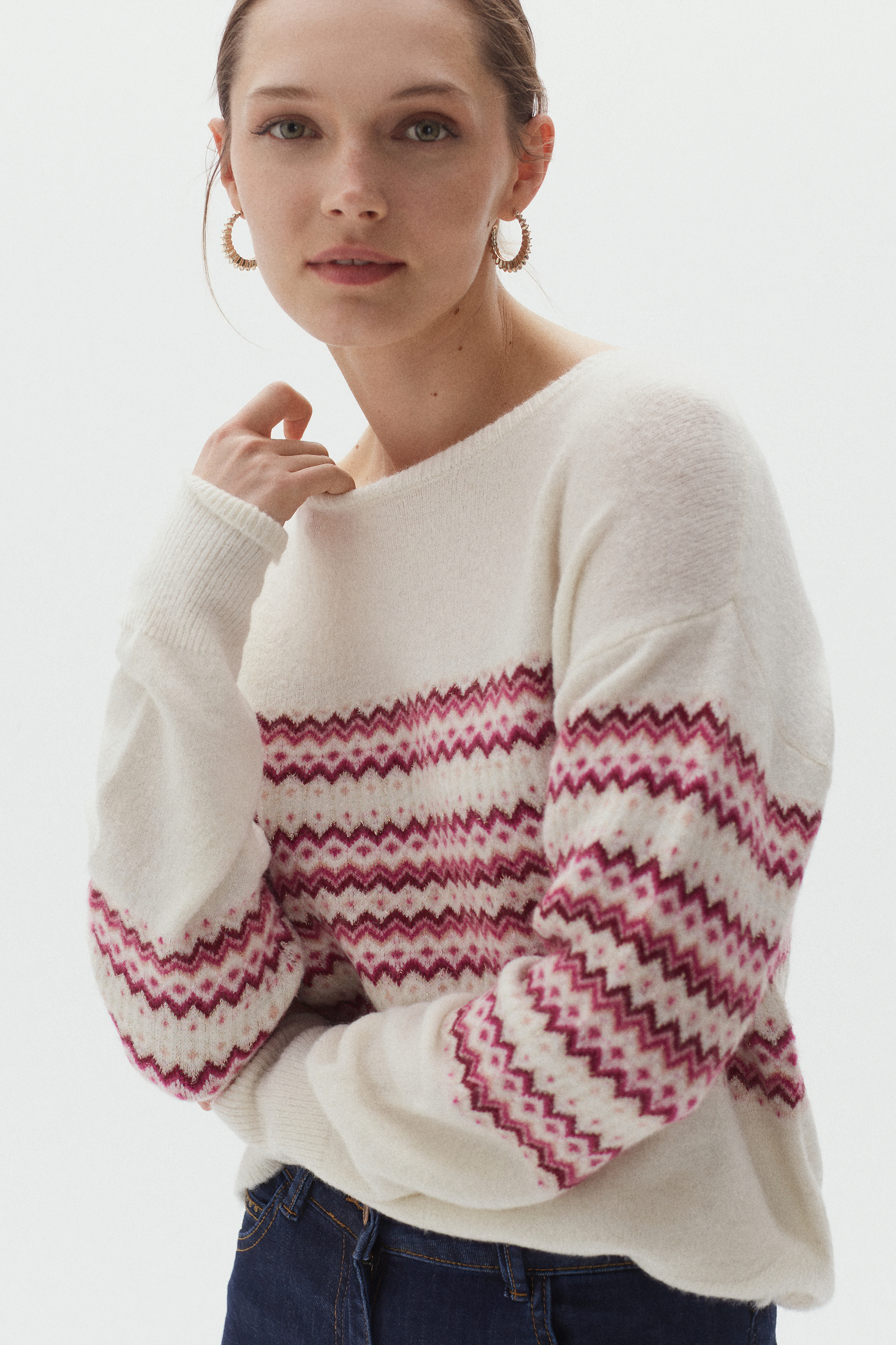 pull jacquard et fils lurex rose femme Pull jacquard et fils Lurex. rose femme