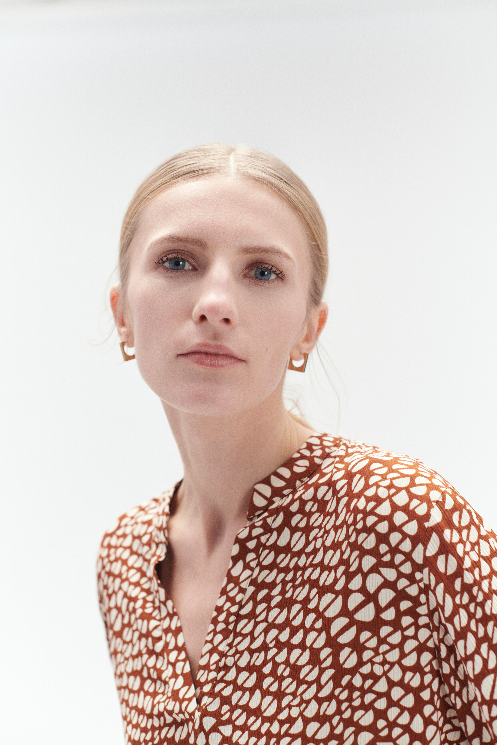 Blouse samson à motif marron cognac femme