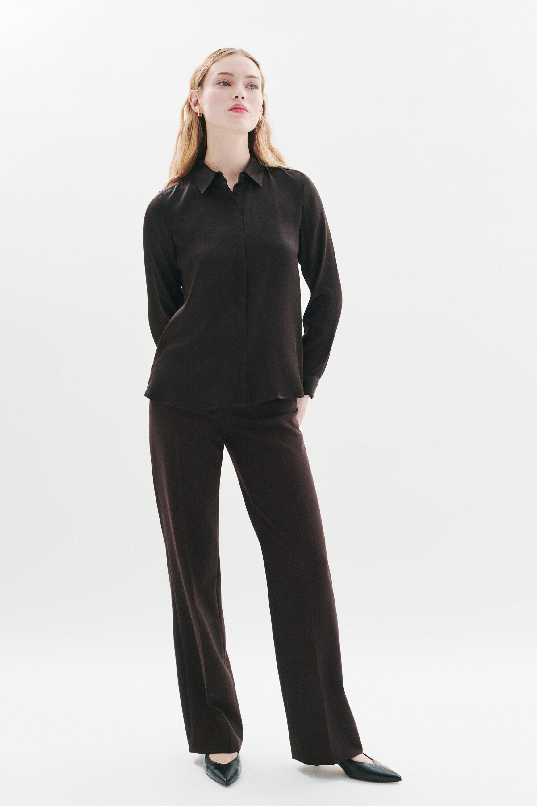 Cjamie1 100% silk shirt chocolate brown woman