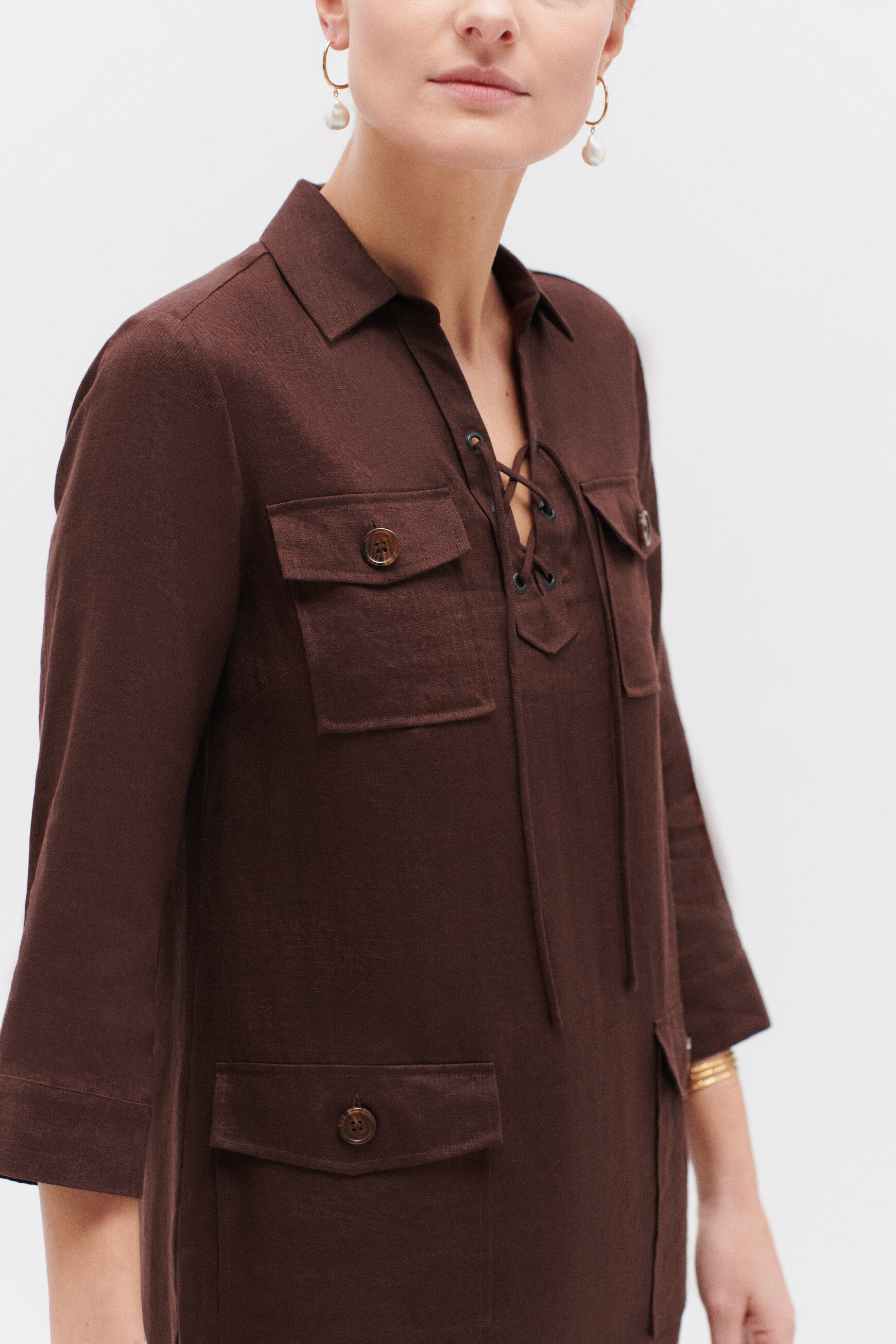 robe meyer lin marron fonce femme Caroll