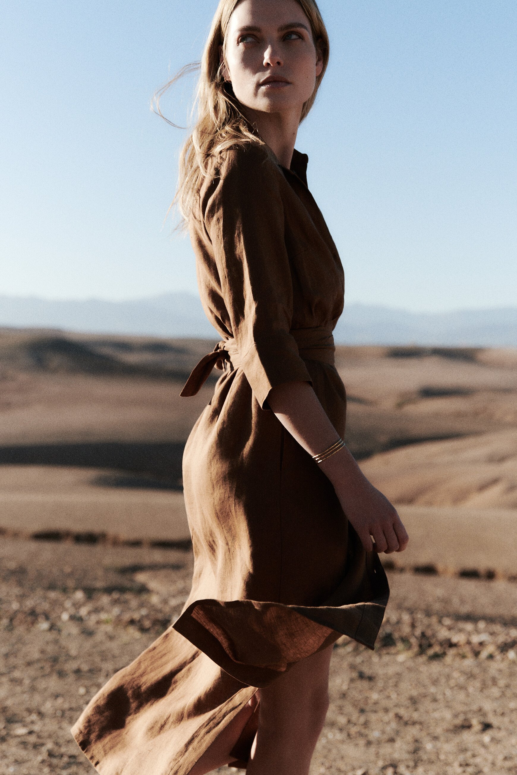 robe yana 100 lin marron cognac femme