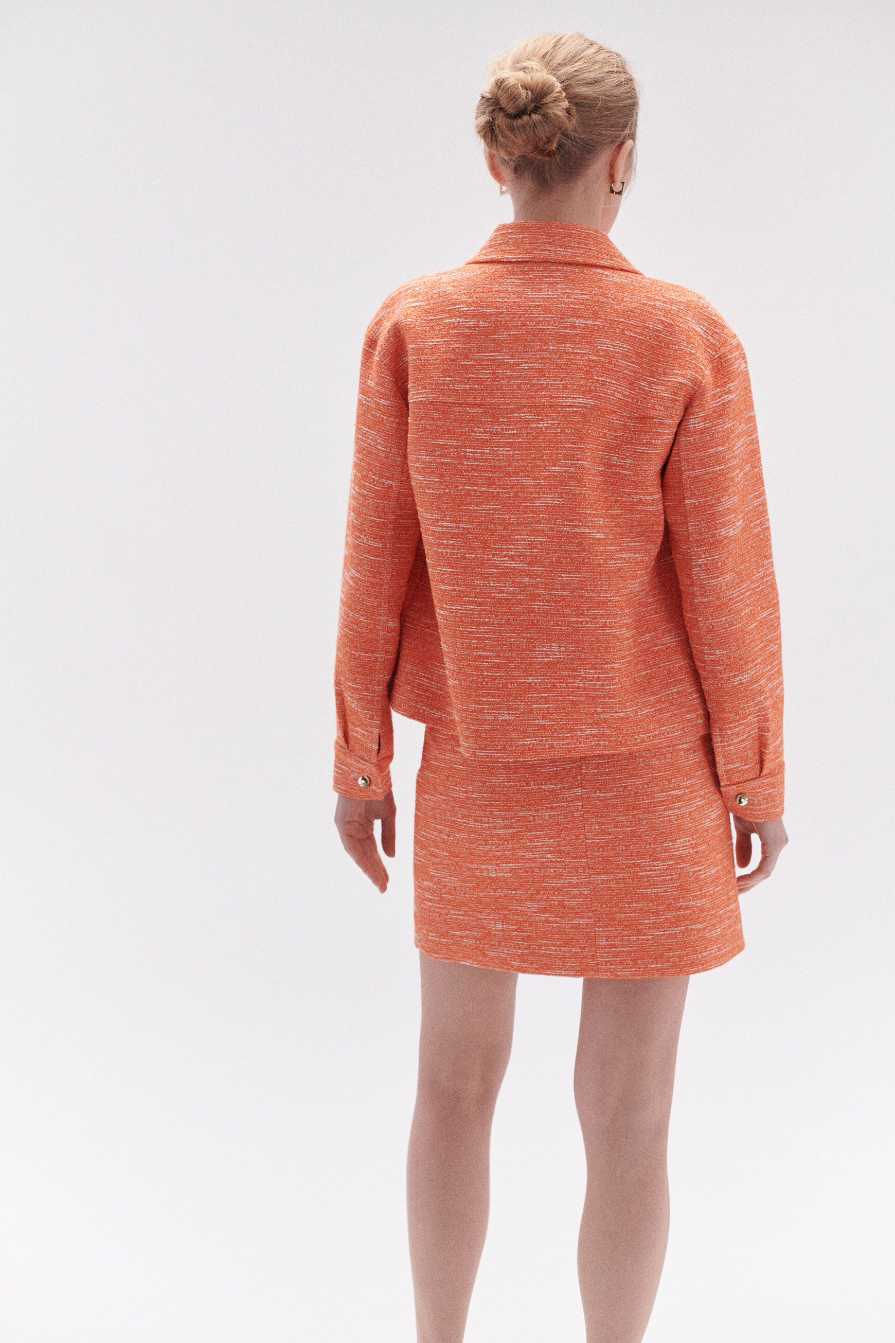 Jupe mag en tweed orange femme
