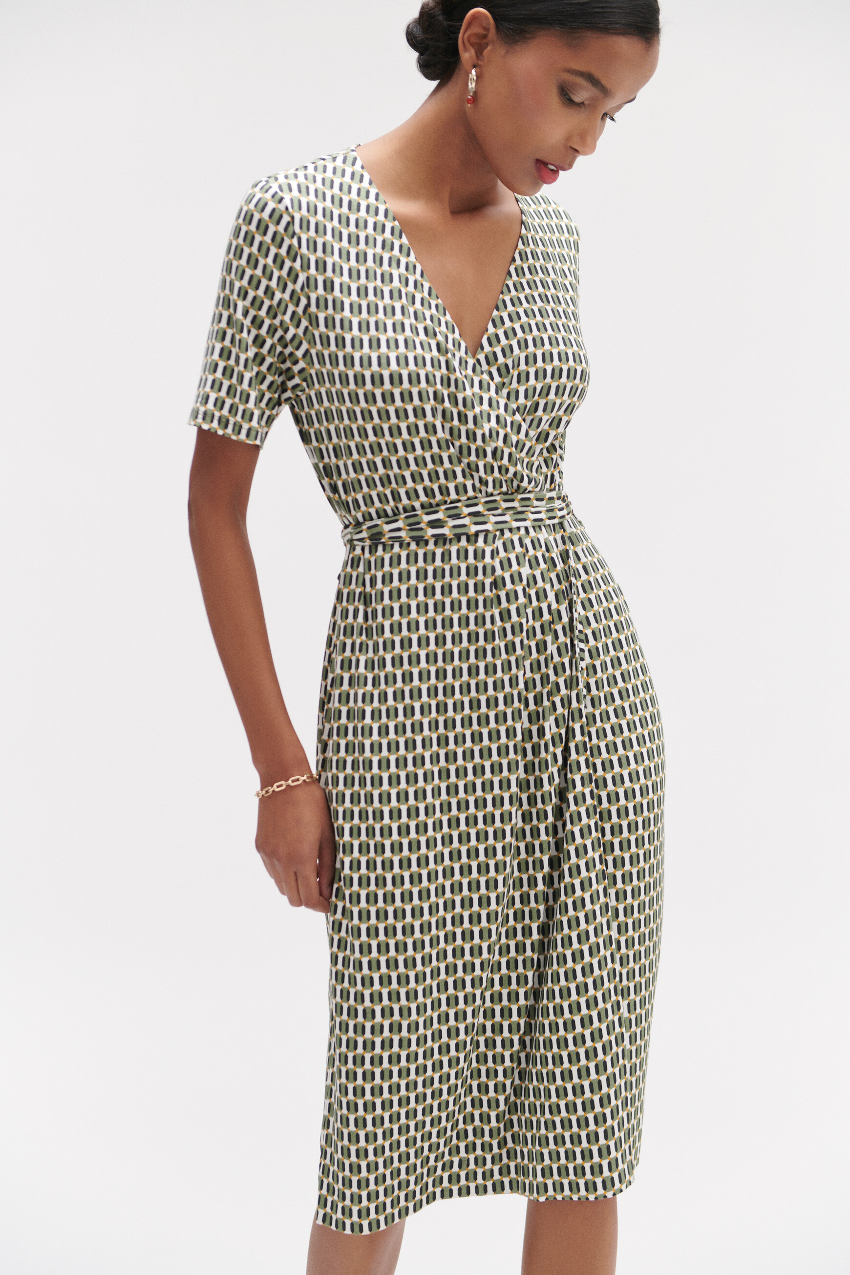 Robe willy à motif graphique vert kaki femme