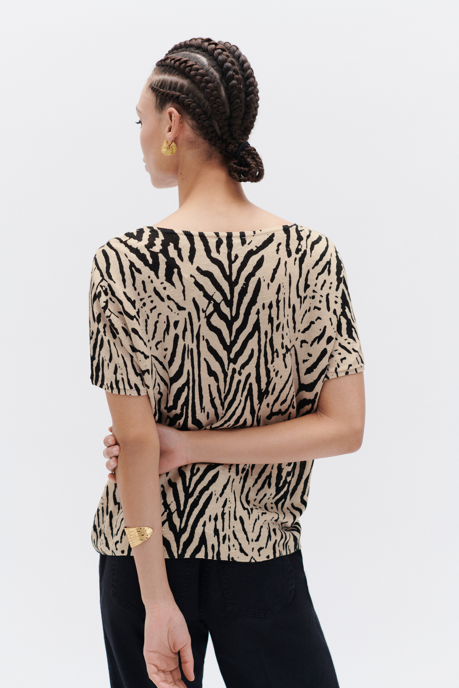 Pullover Marty Print 100&nbsp;% Leinen schwarz damen