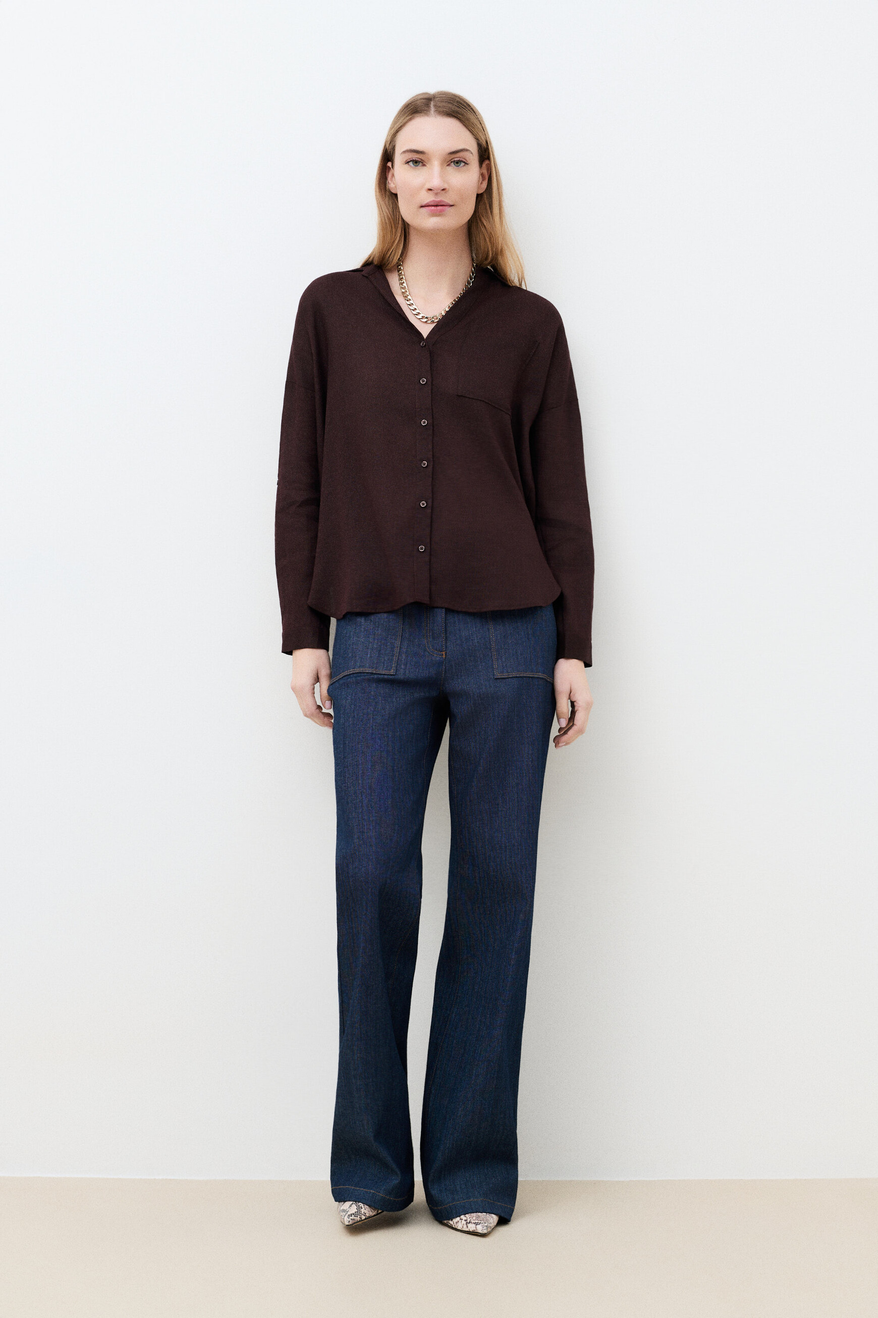 Csandinette 100% linen shirt dark brown woman
