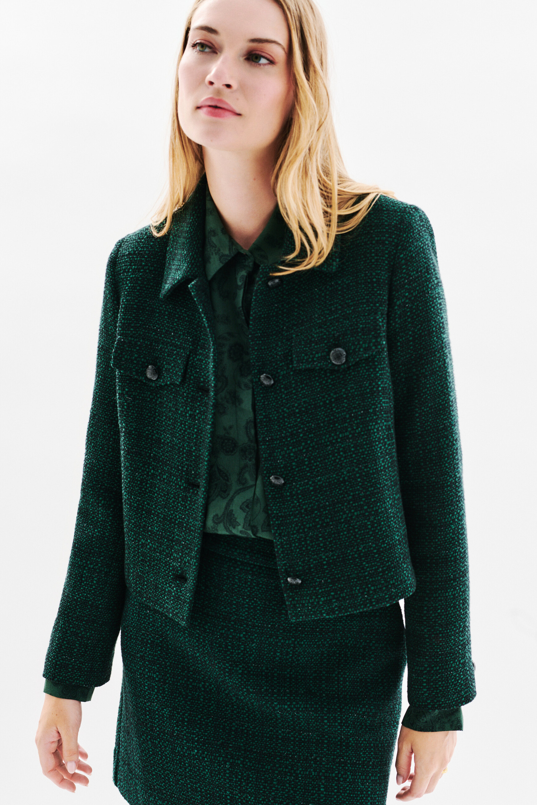 Chaqueta volaje verde oscuro mujer