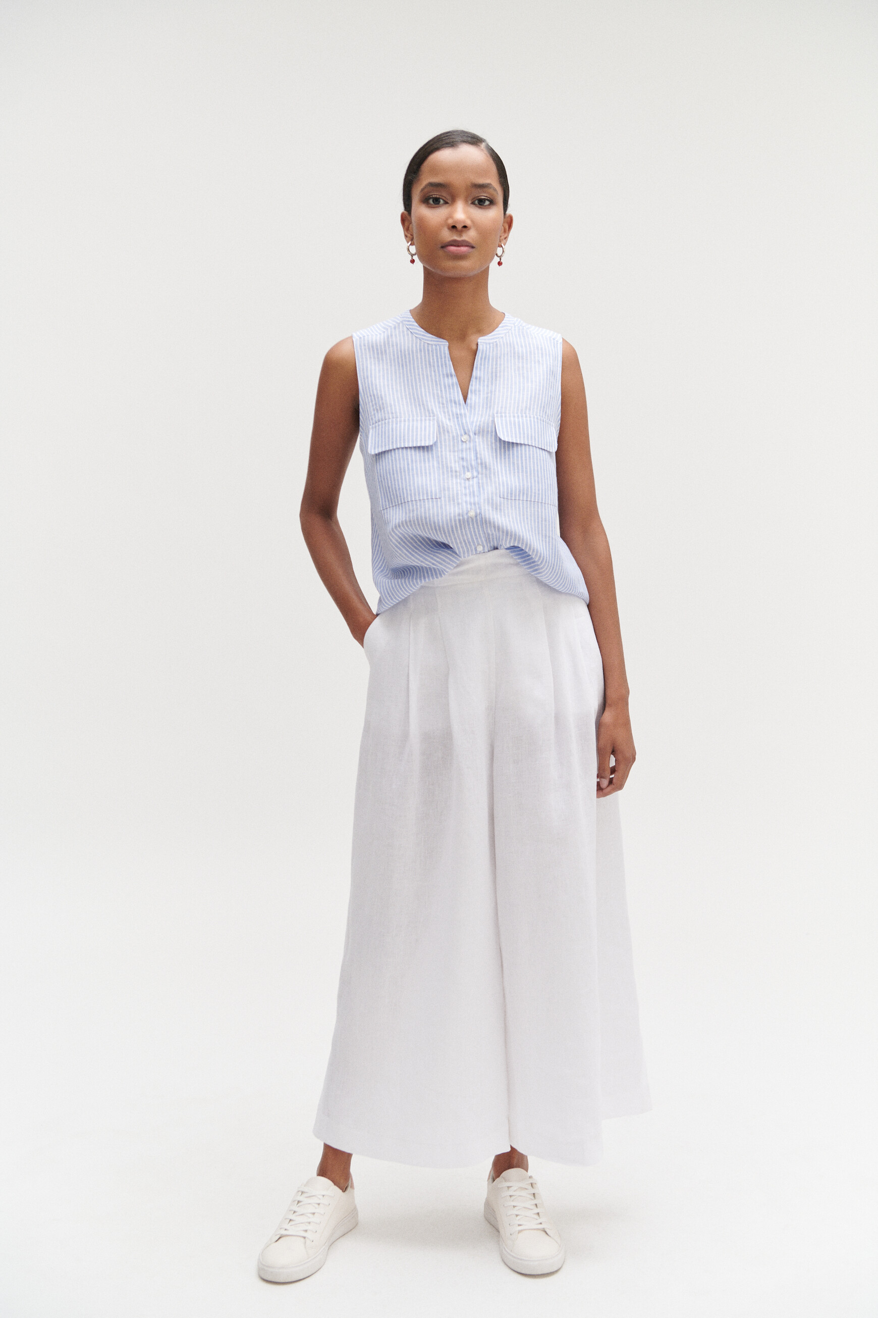chemise chambray rayee 100 lin bleu clair femme Chemise chambray rayée 100% lin bleu clair femme