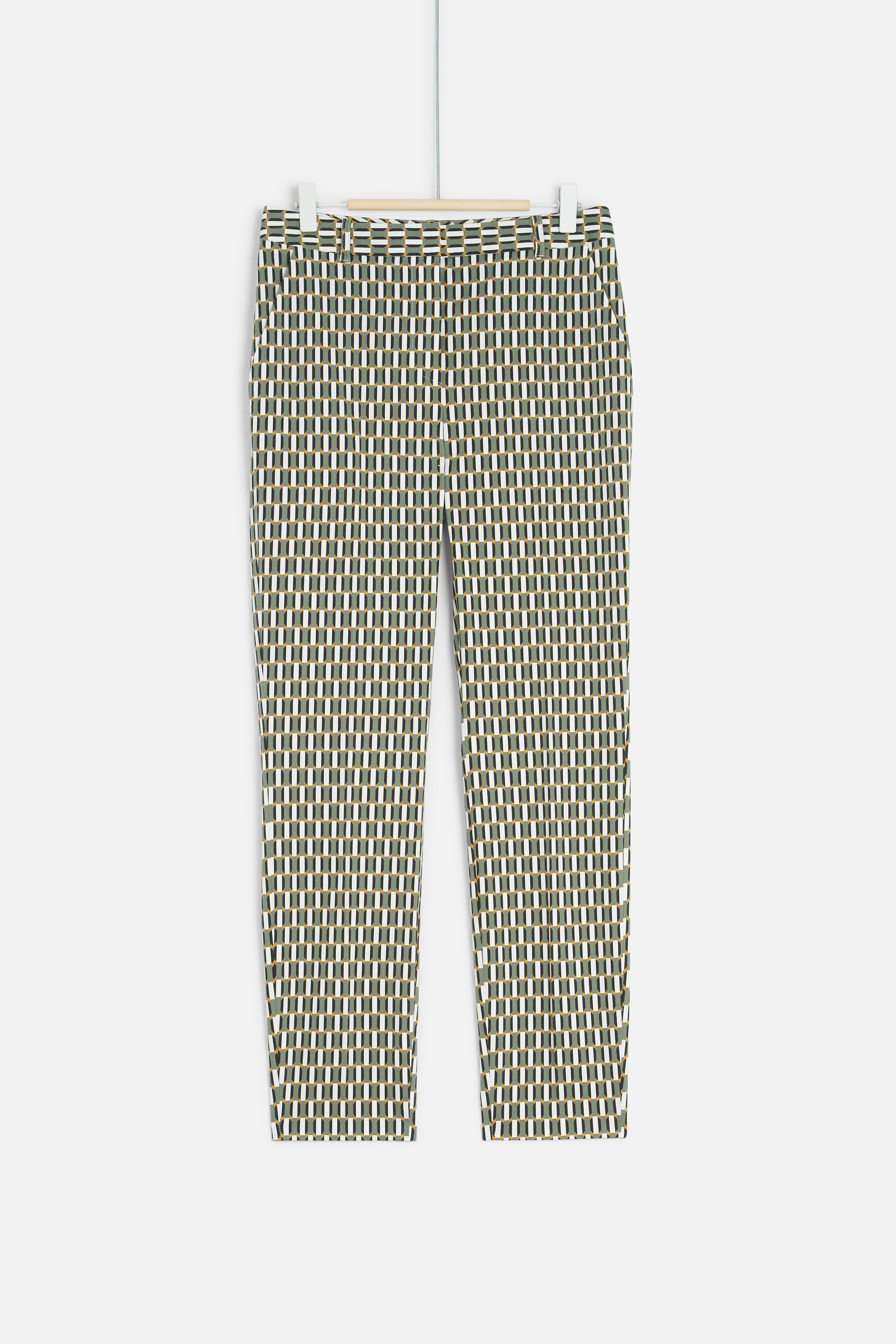 pantalon gabin a motifs graphiques vert kaki femme Pantalon gabin à motifs graphiques vert kaki femme
