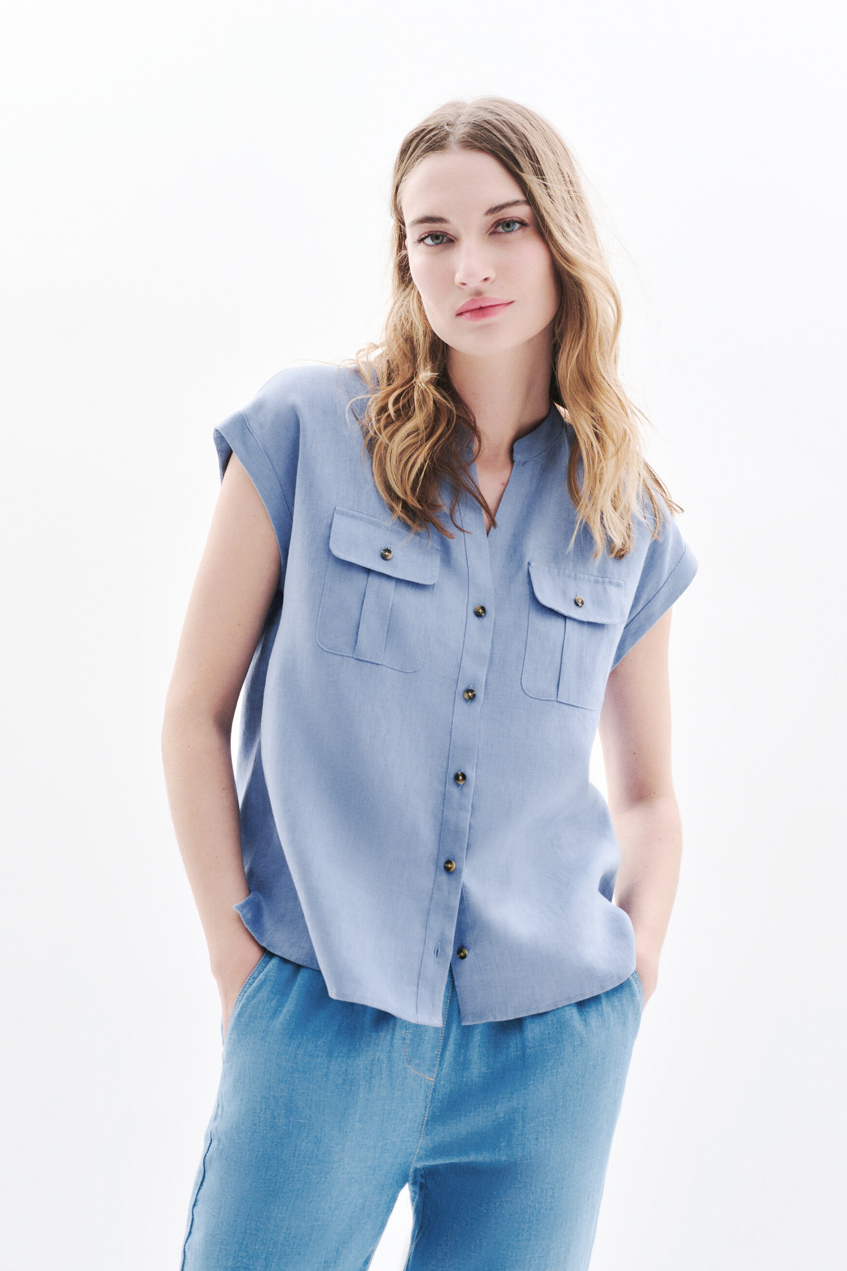 chemise gina 100 lin bleu gris femme Chemise gina 100% lin bleu gris femme