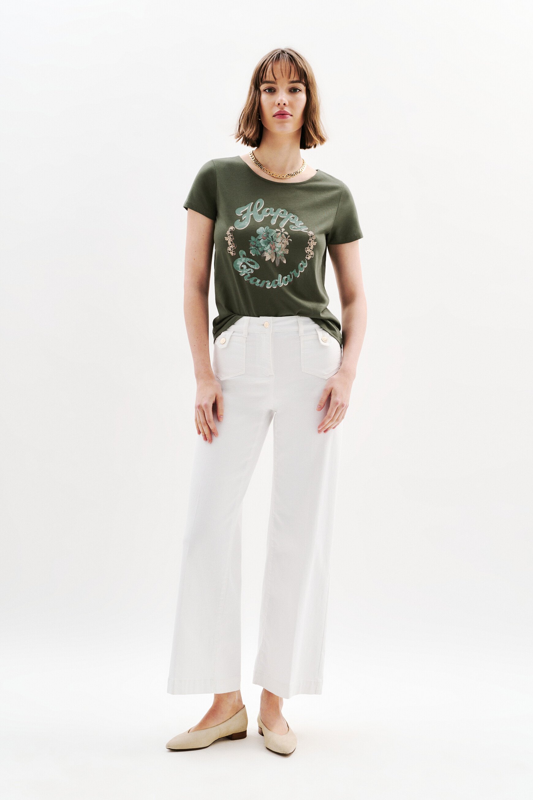 t shirt toutes a lecole taxime happy khakigroen vrouw T-shirt toutes à l'école taxime happy khakigroen vrouw