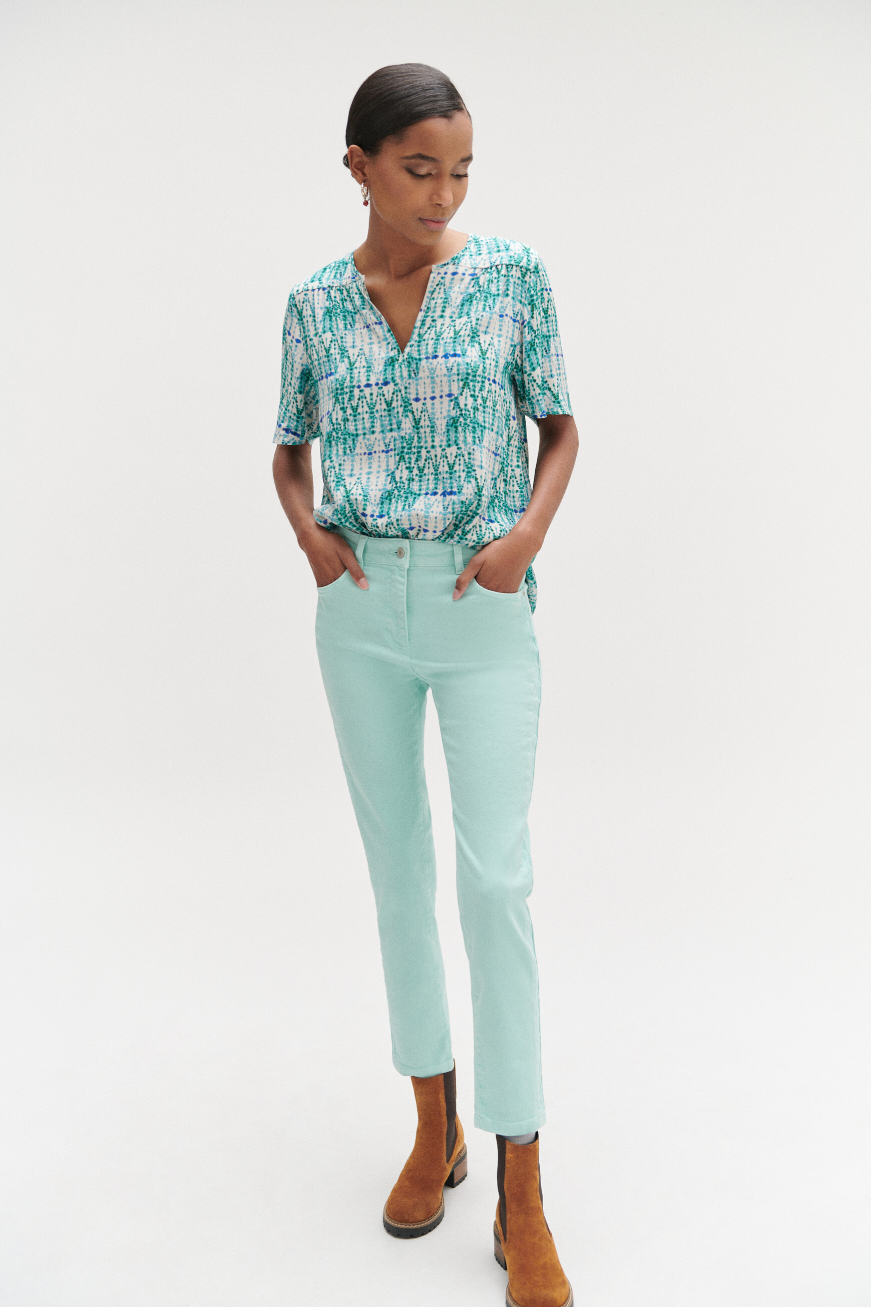jean dalston colore a details brodes vert menthe femme Jean dalston coloré à détails brodés vert menthe femme
