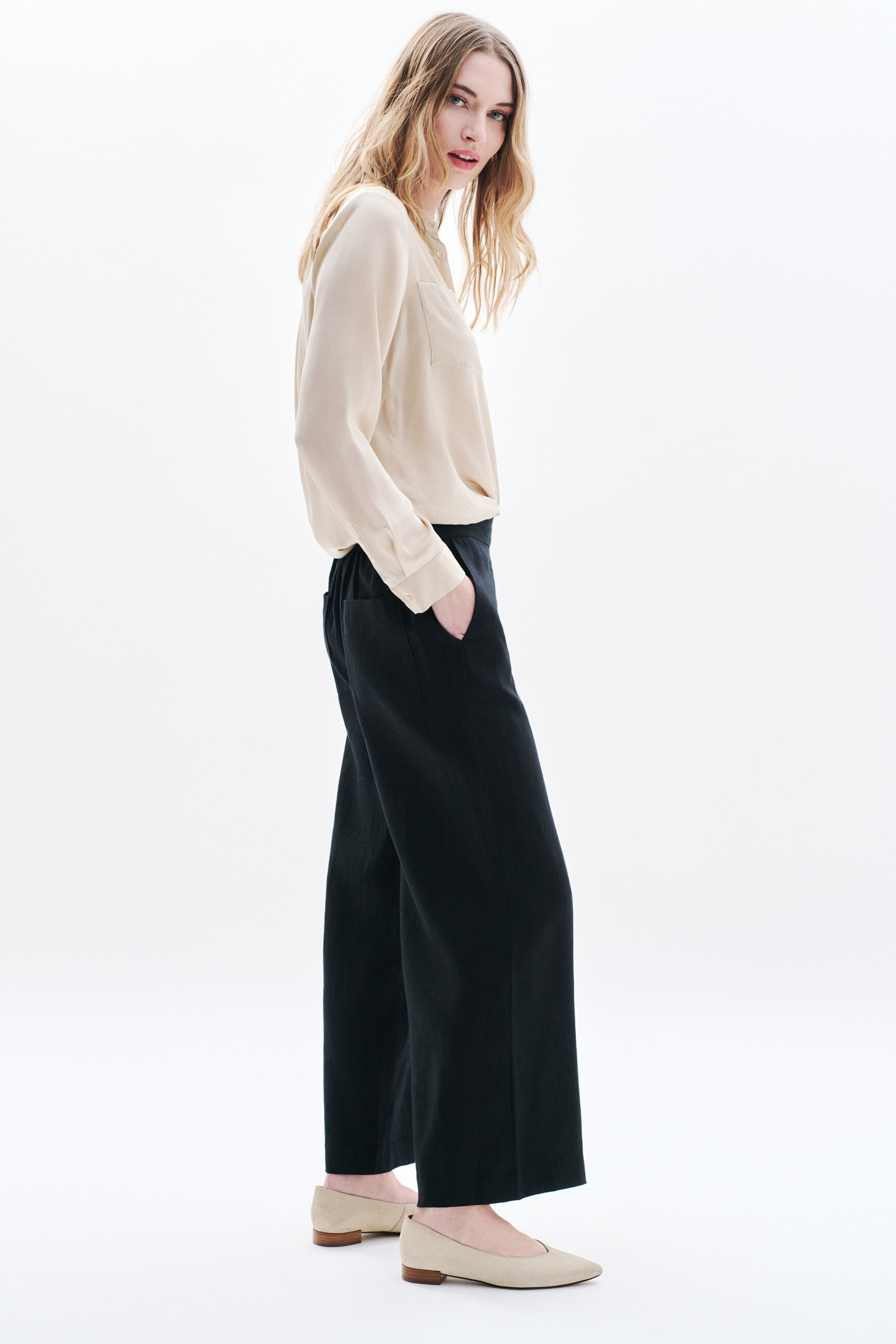 pantalon pandi 100 lino negro mujer Pantalón Pandi 100% lino negro mujer