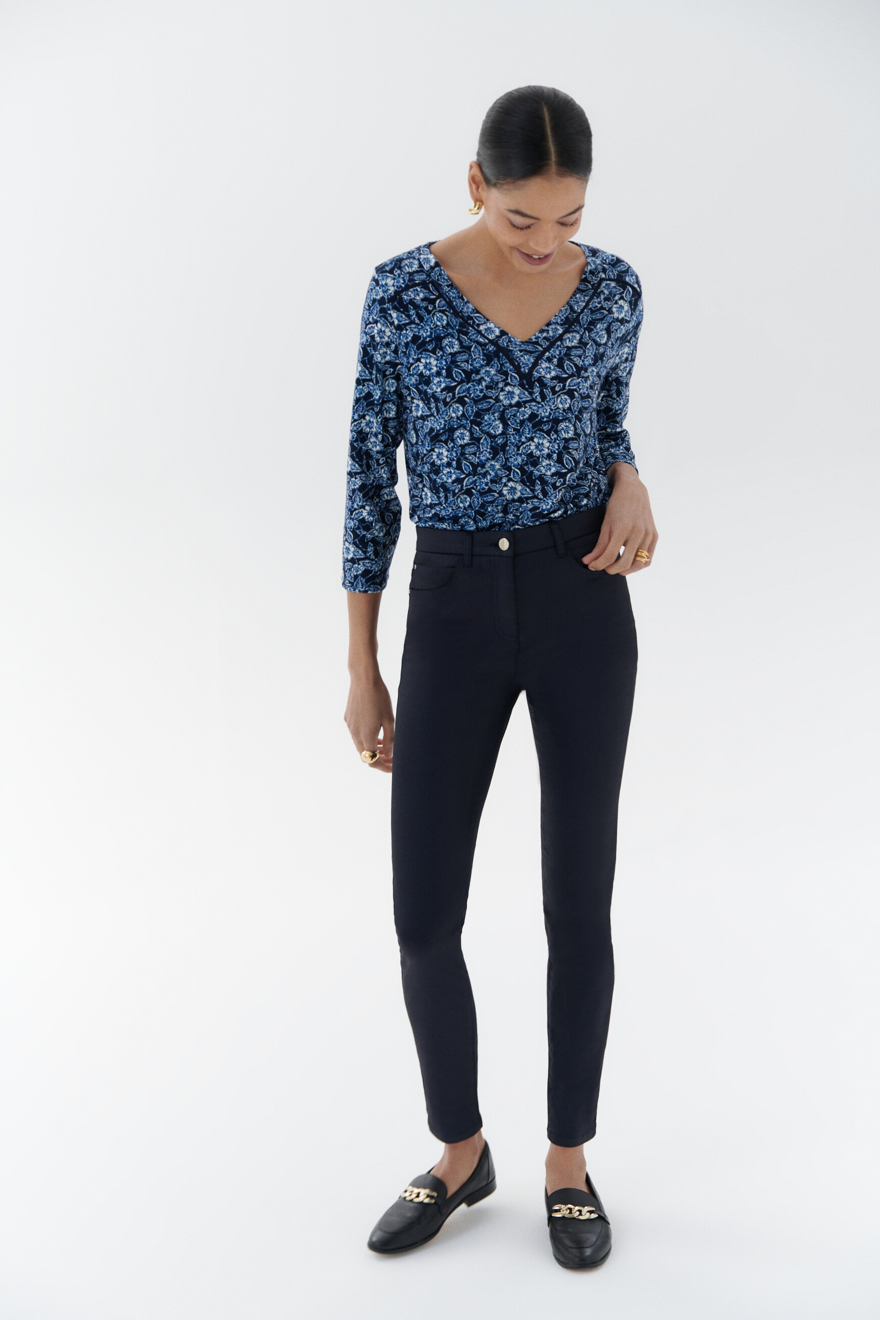 pantalon tony effet enduit bleu marine femme pantalon tony effet enduit bleu marine femme