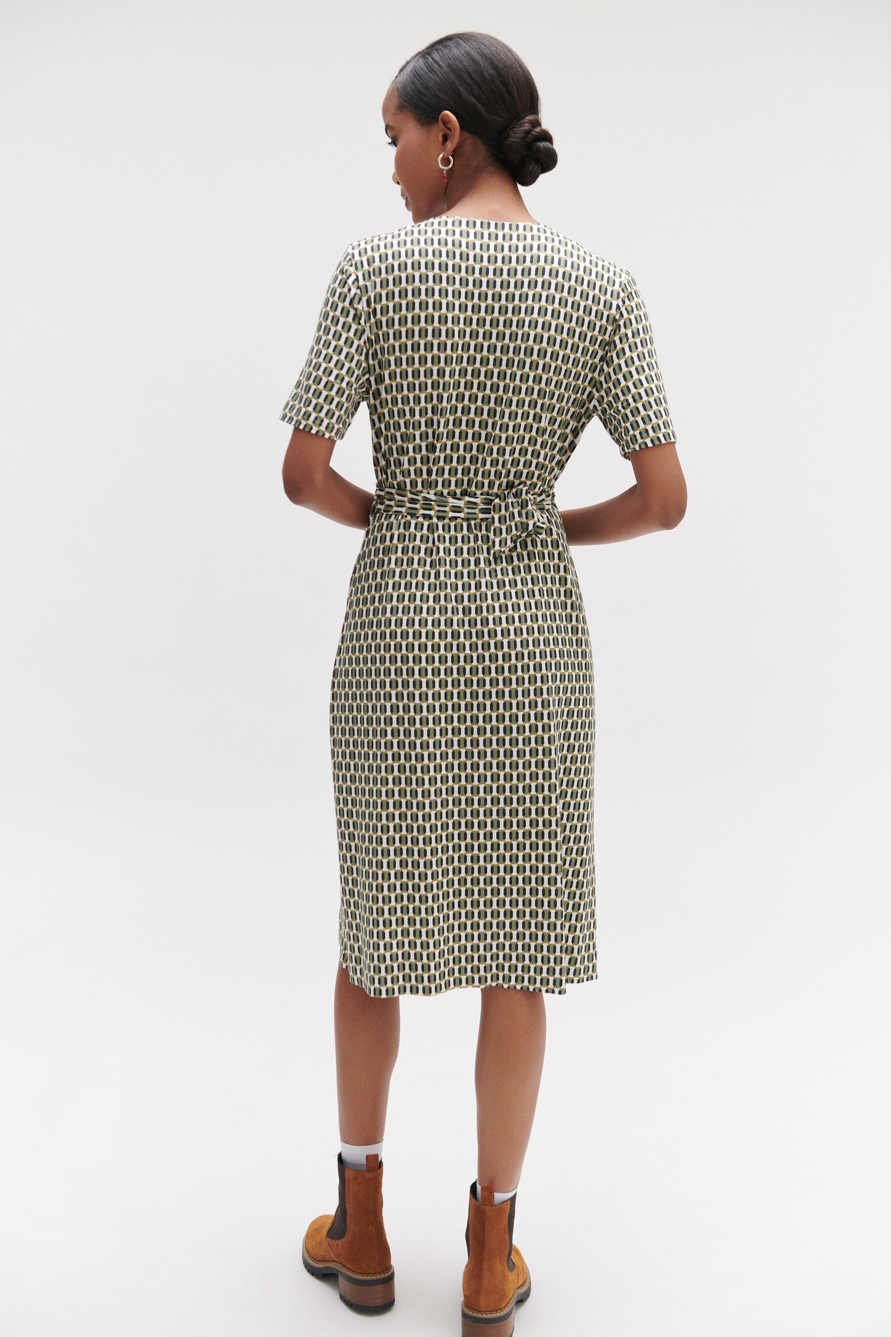 Robe willy à motif graphique vert kaki femme