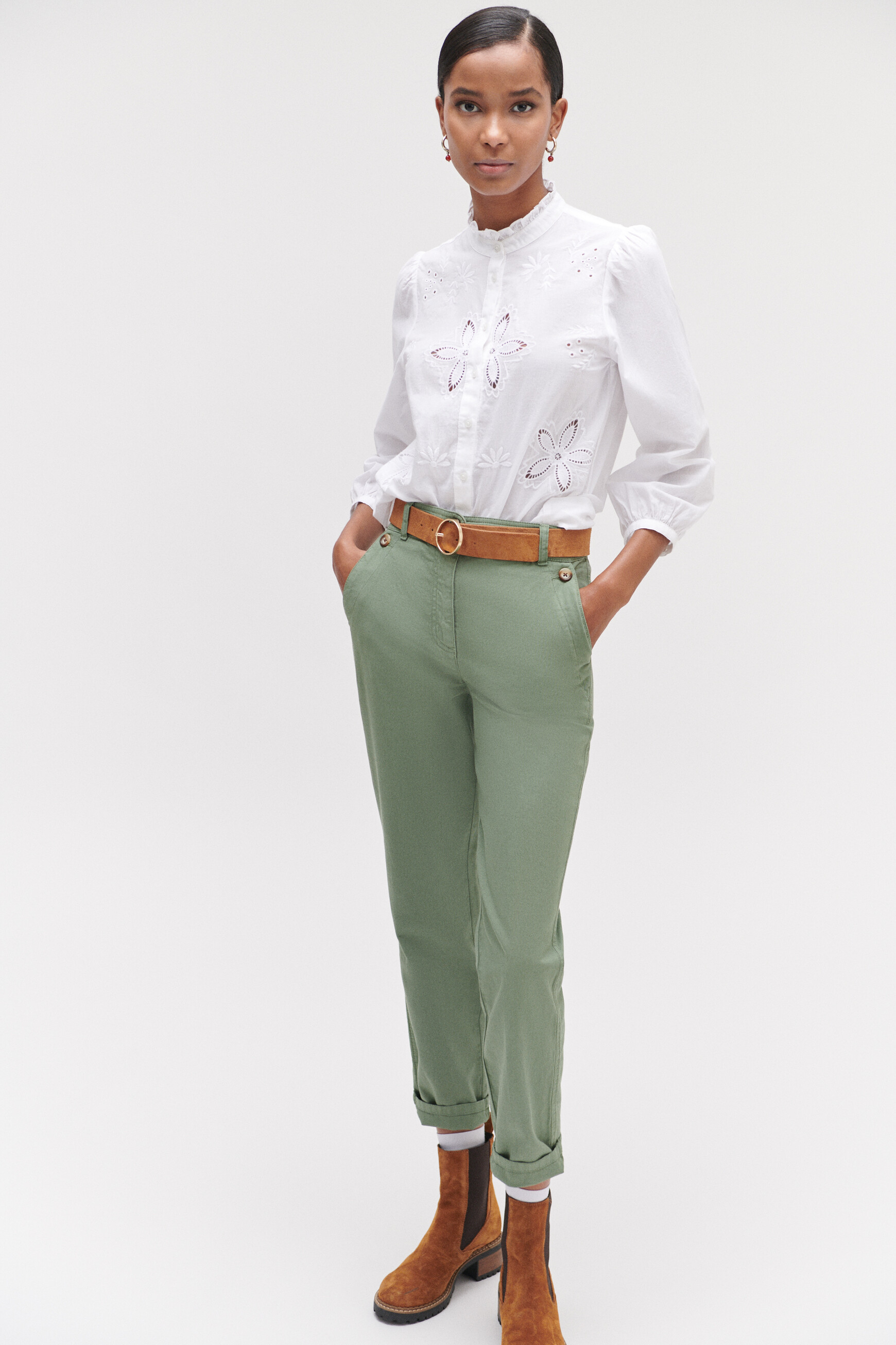 pantalon piozzo verde caqui mujer Pantalón Piozzo verde caqui mujer