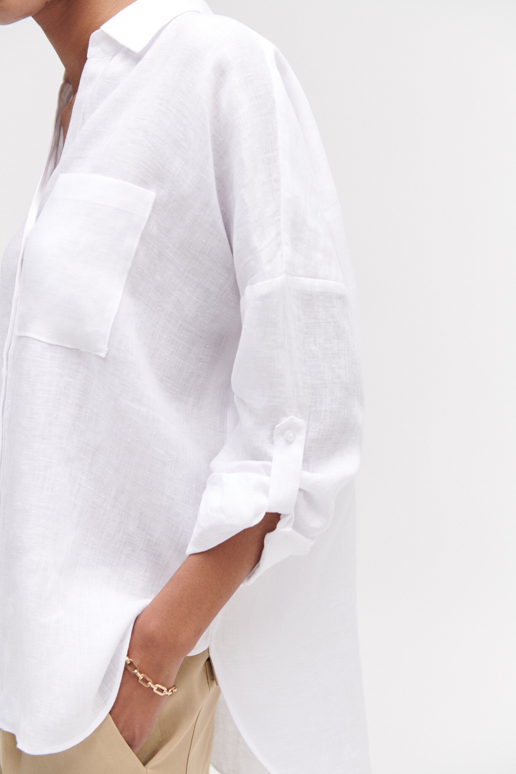 100 linnen hemd sandy oversized wit vrouw 100% linnen hemd Sandy, oversized wit vrouw