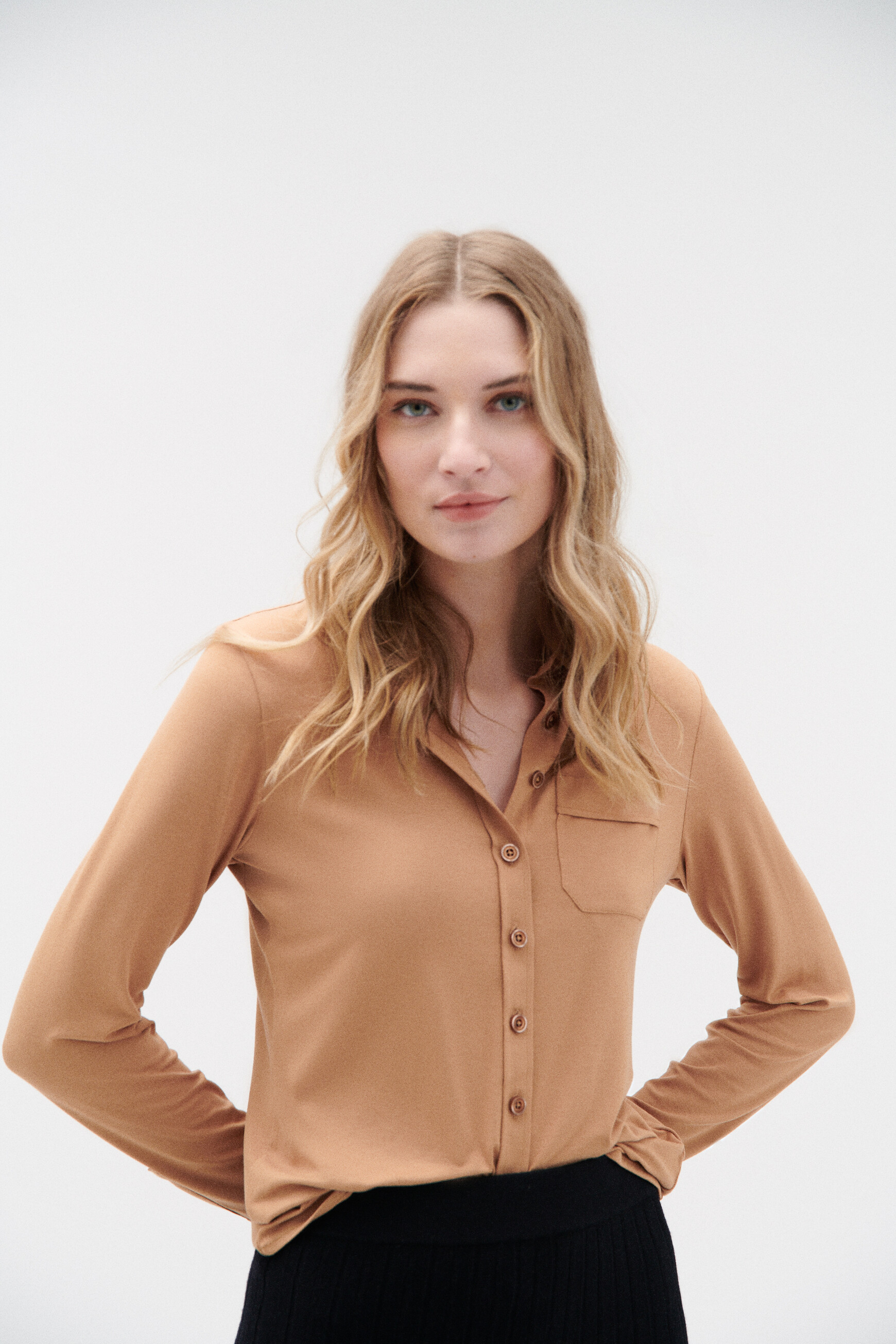 camicia albi in jersey cammello donna Camicia Albi in jersey cammello donna