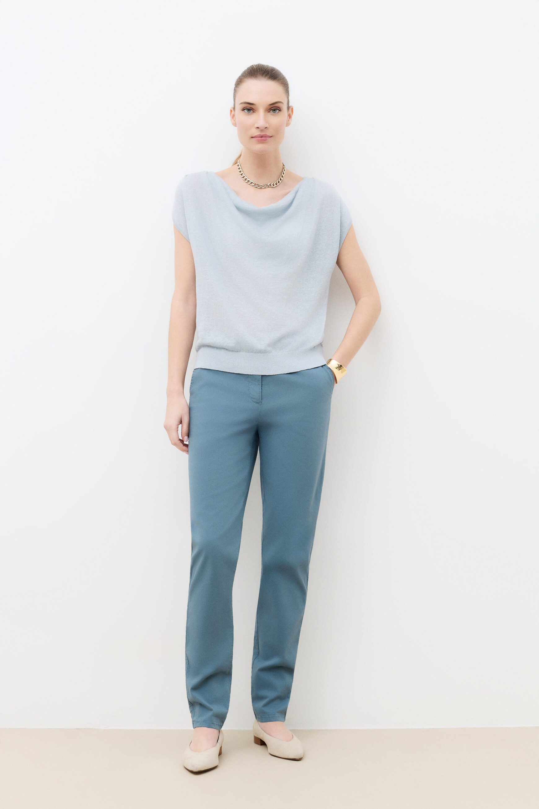 Sweater Mvera 100% linen pastel blue woman