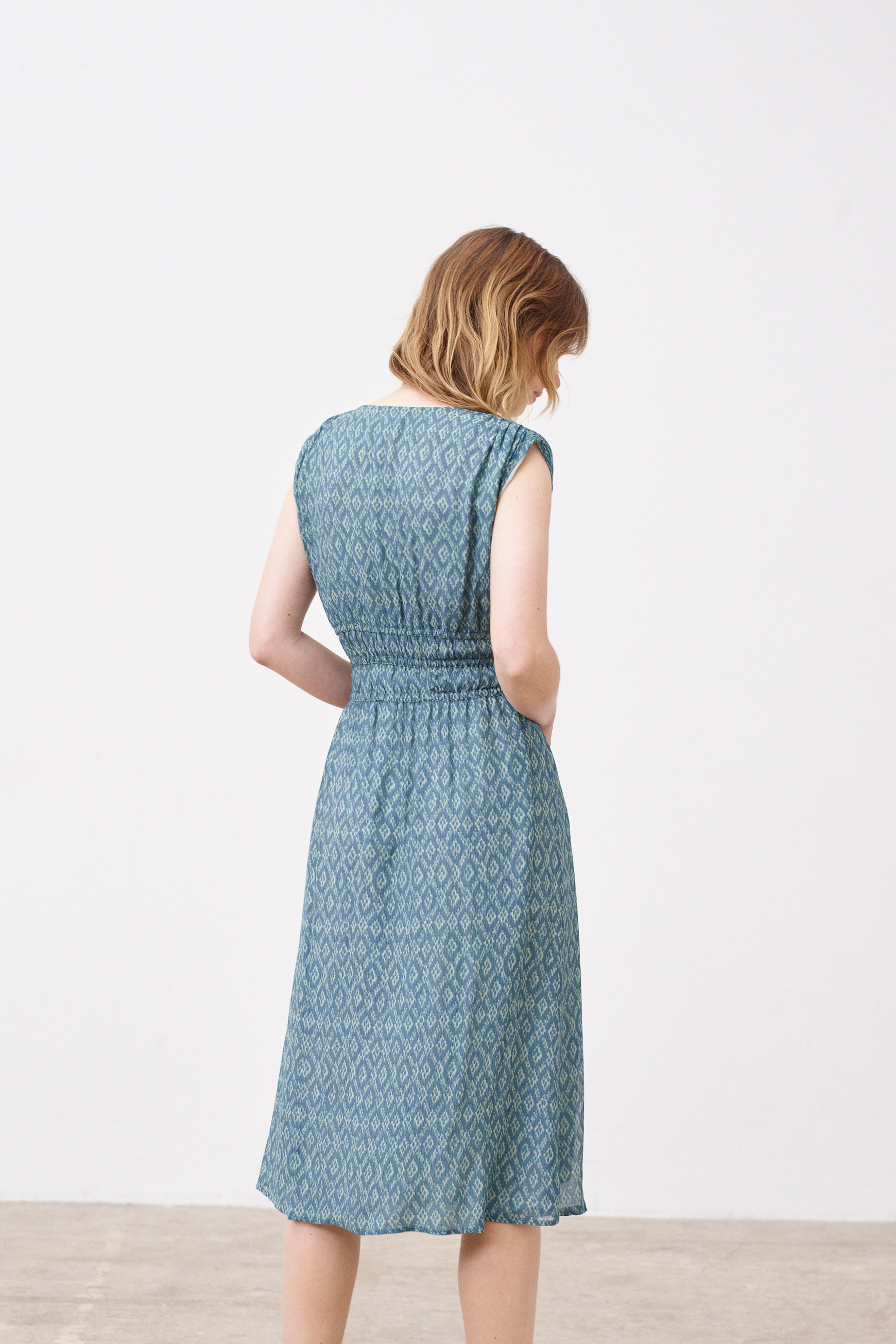 Robe White Stuff Coton Vert Clair Manches 3/4 Brodée Dos - Taille 12 - Occasion Bon état